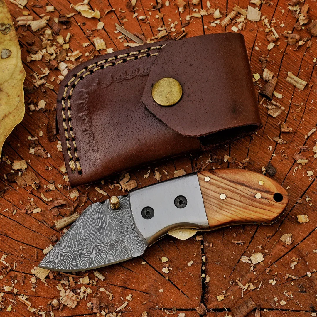 The "Davy Crockett" Mini EDC 5" Folding Knife with Leather Sheath