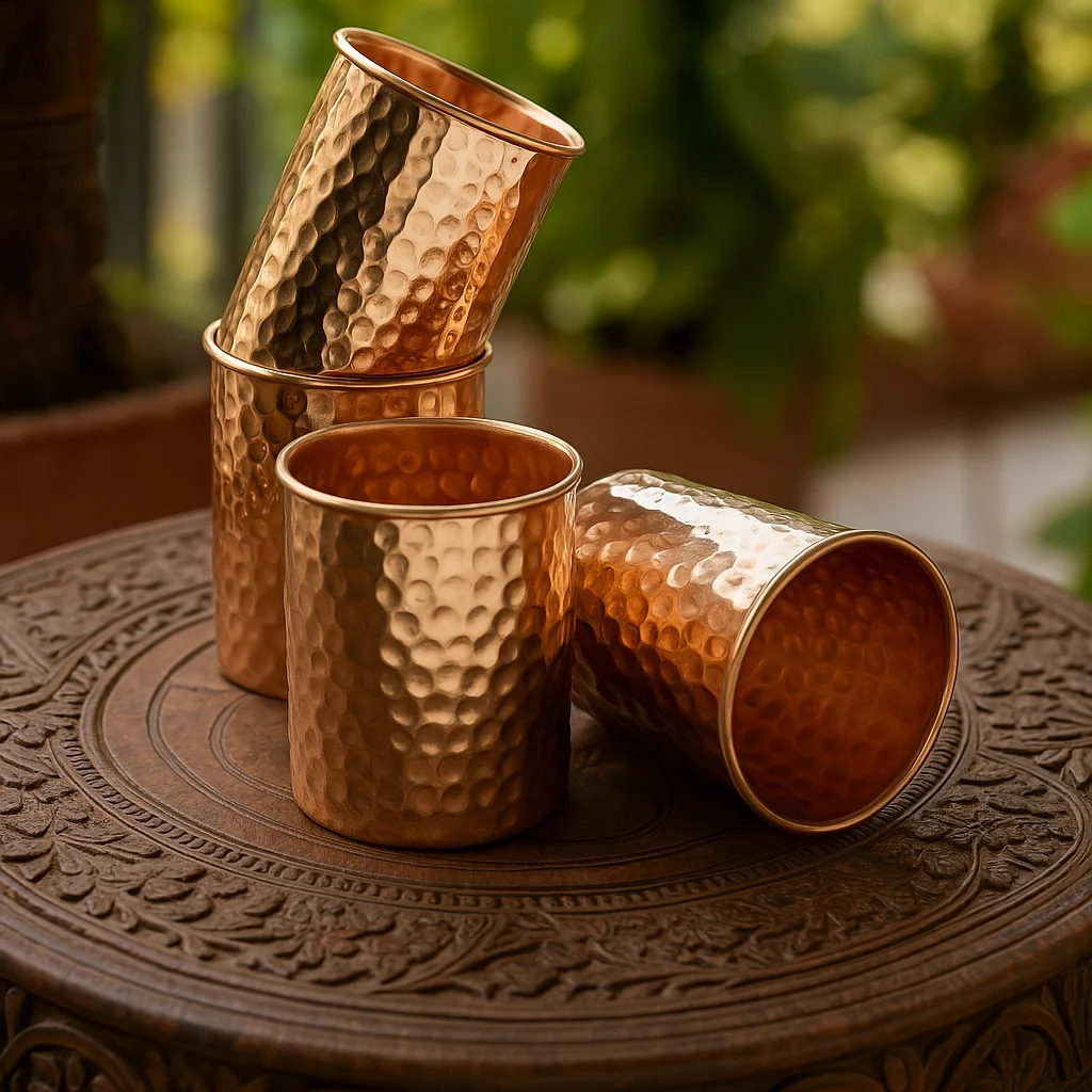 Artisan Hammered Copper Glass Set
