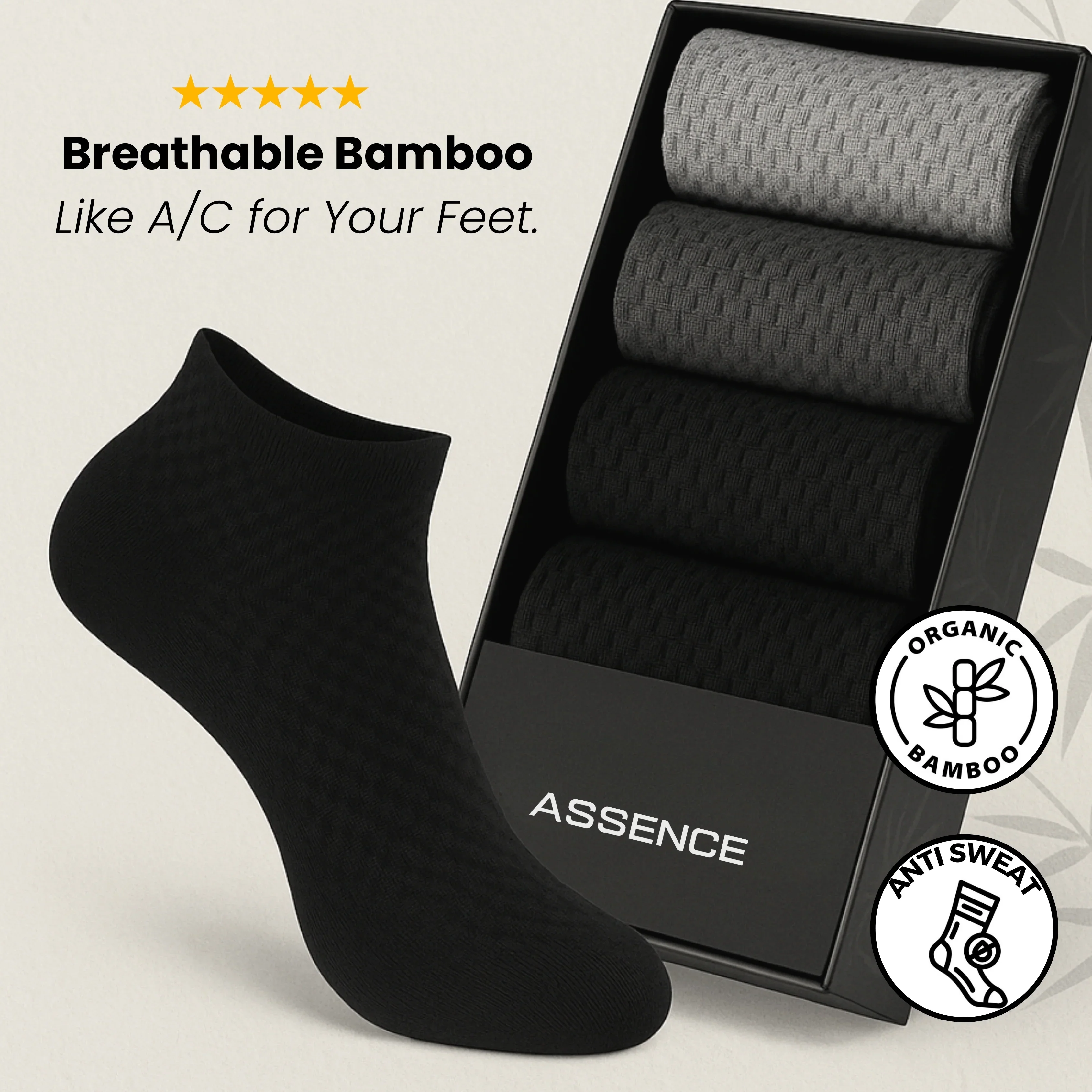 3 Pack ASSENCE Bamboo AirKnit Socks