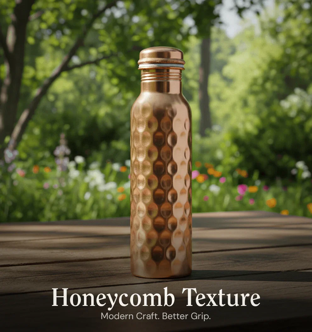 Special Edition Diamond-Cut Honeycomb Copper Water Bottle | Textured Anti-Slip Grip