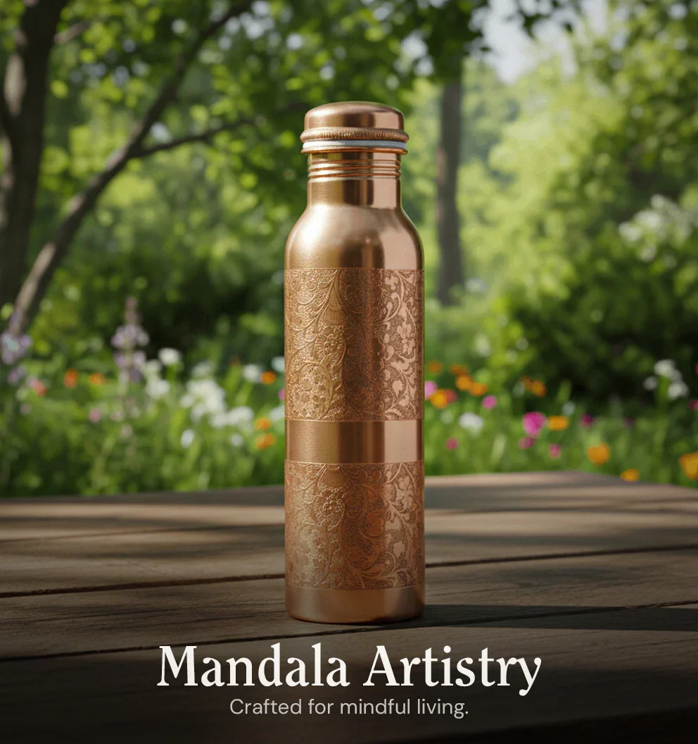 Special Edition Mandala Engraved Copper Water Bottle | Spiritual Wellness & Meditation Design