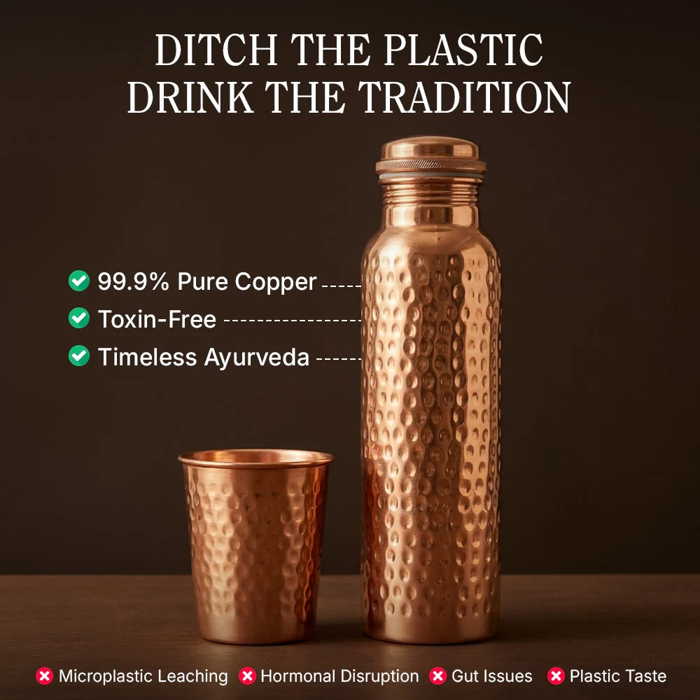 Certified Ayurveda® Pure Copper Water Bottles - V2 Hand-Hammered Edition