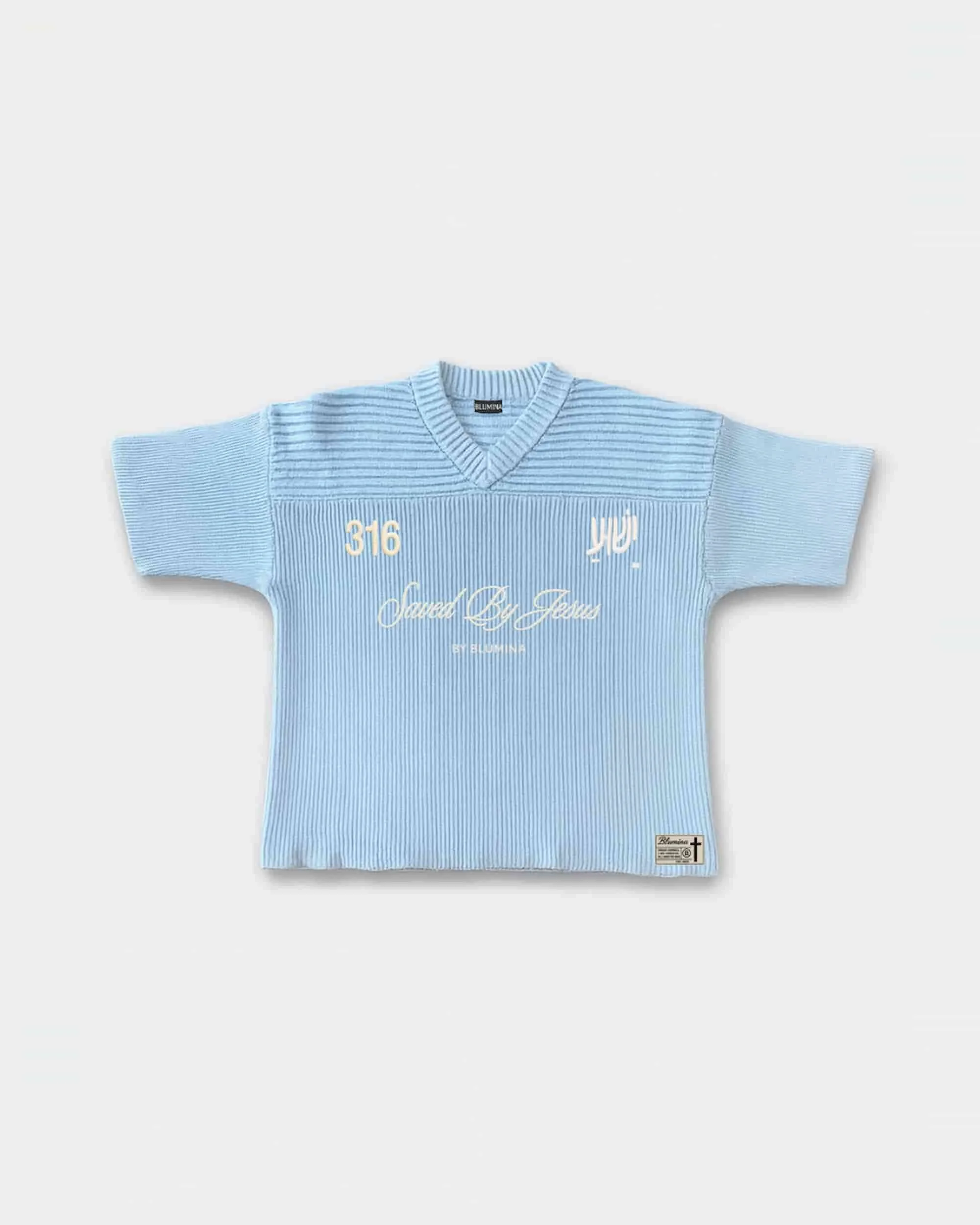 "SAVED BY JESUS" - SKY KNIT JERSEY