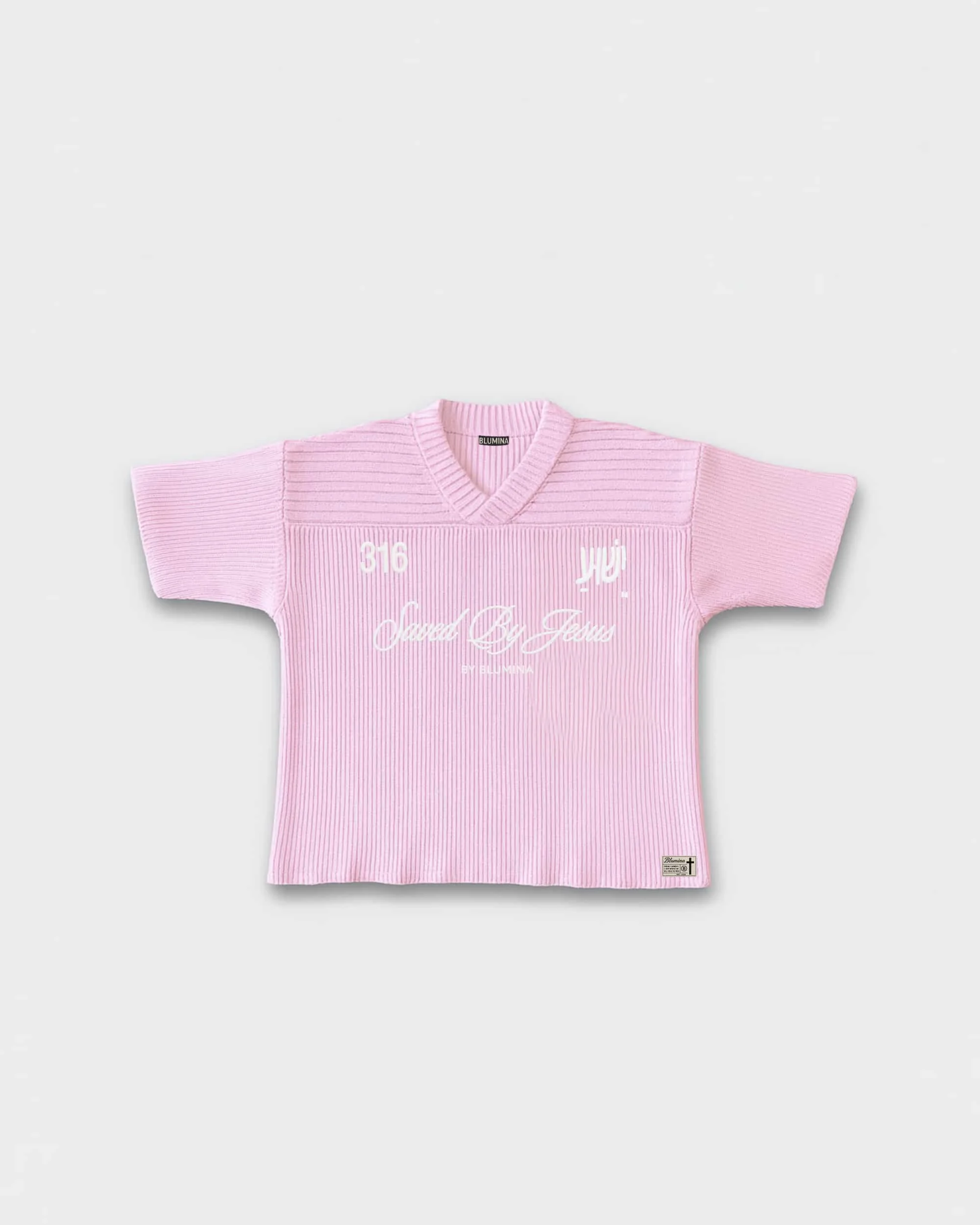 "SAVED BY JESUS" -  PINK KNIT JERSEY