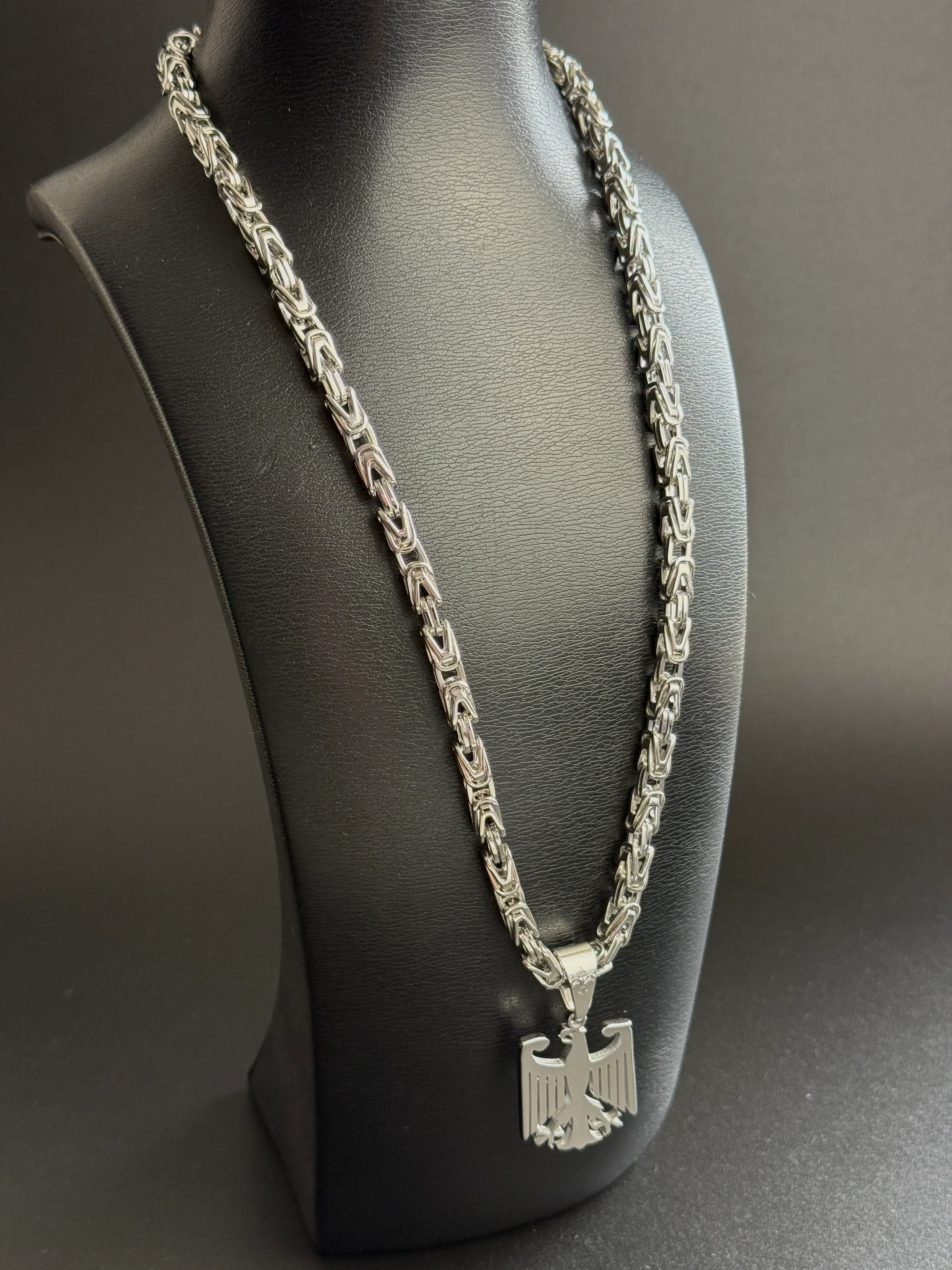 SET - L&T Königskette 5mm breit + Deutschland Adler Anhänger aus Edelstahl