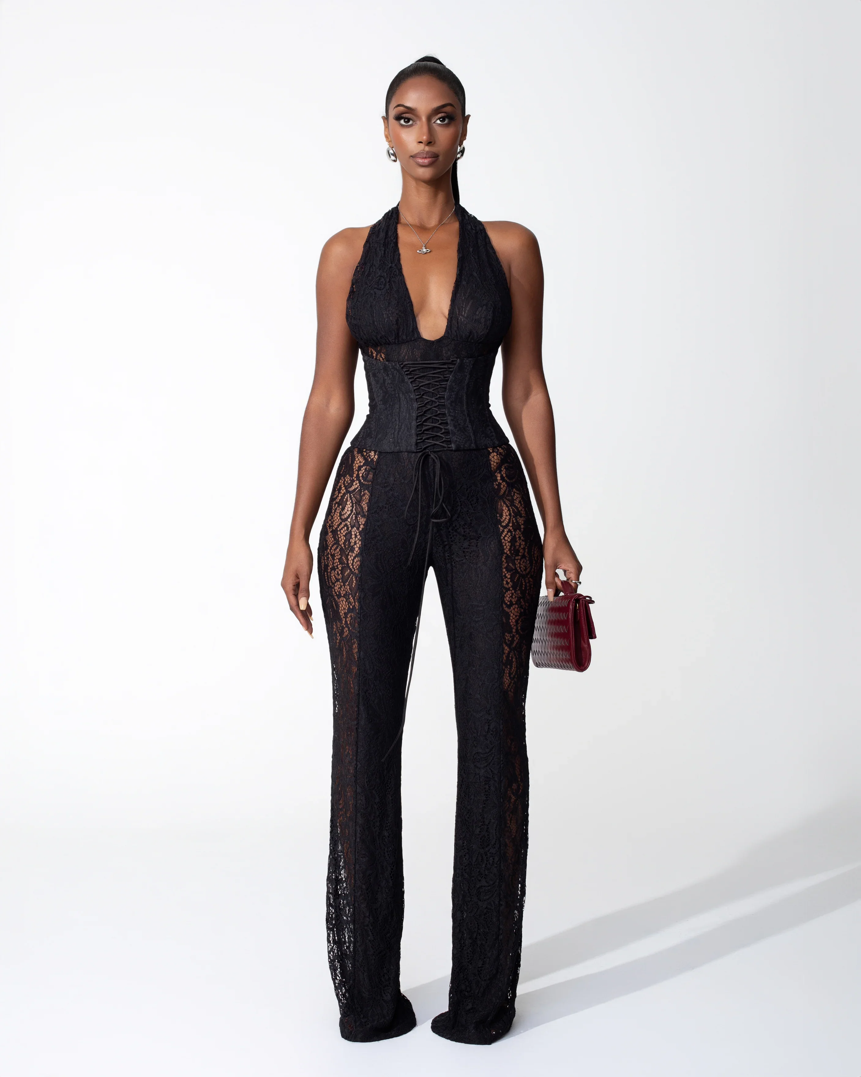 "TROUBLE" Lace Jumpsuit - Black