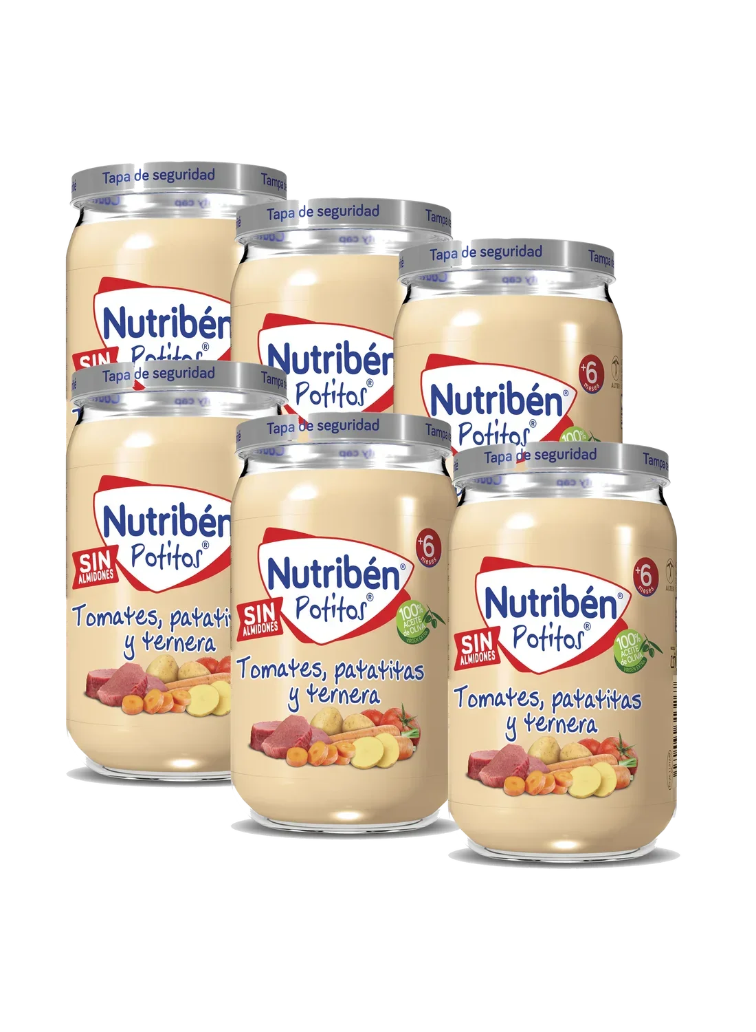 Pack ahorro de 6 Potitos de tomates, patatitas y ternera
