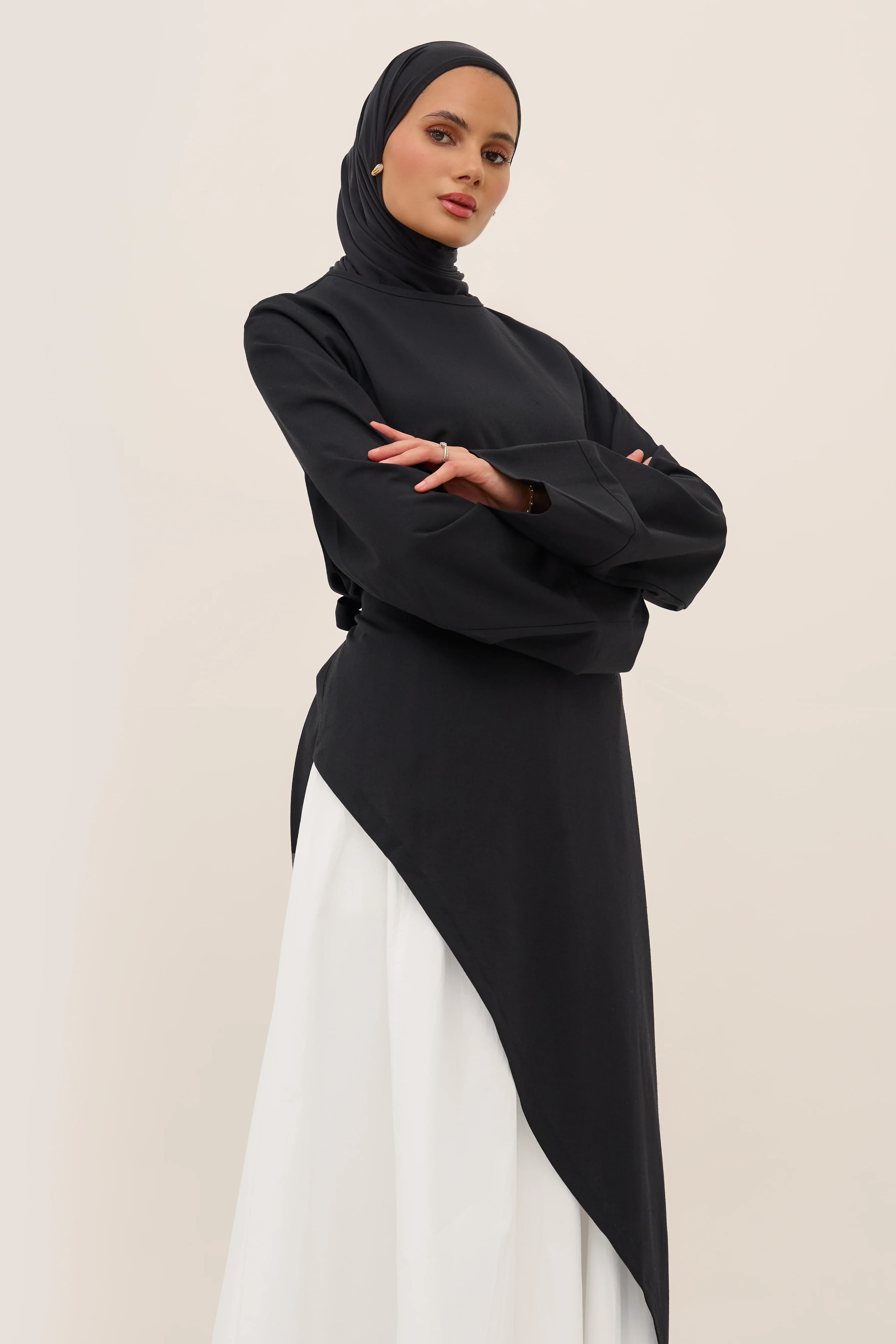 Black Linen Asymmetric Top