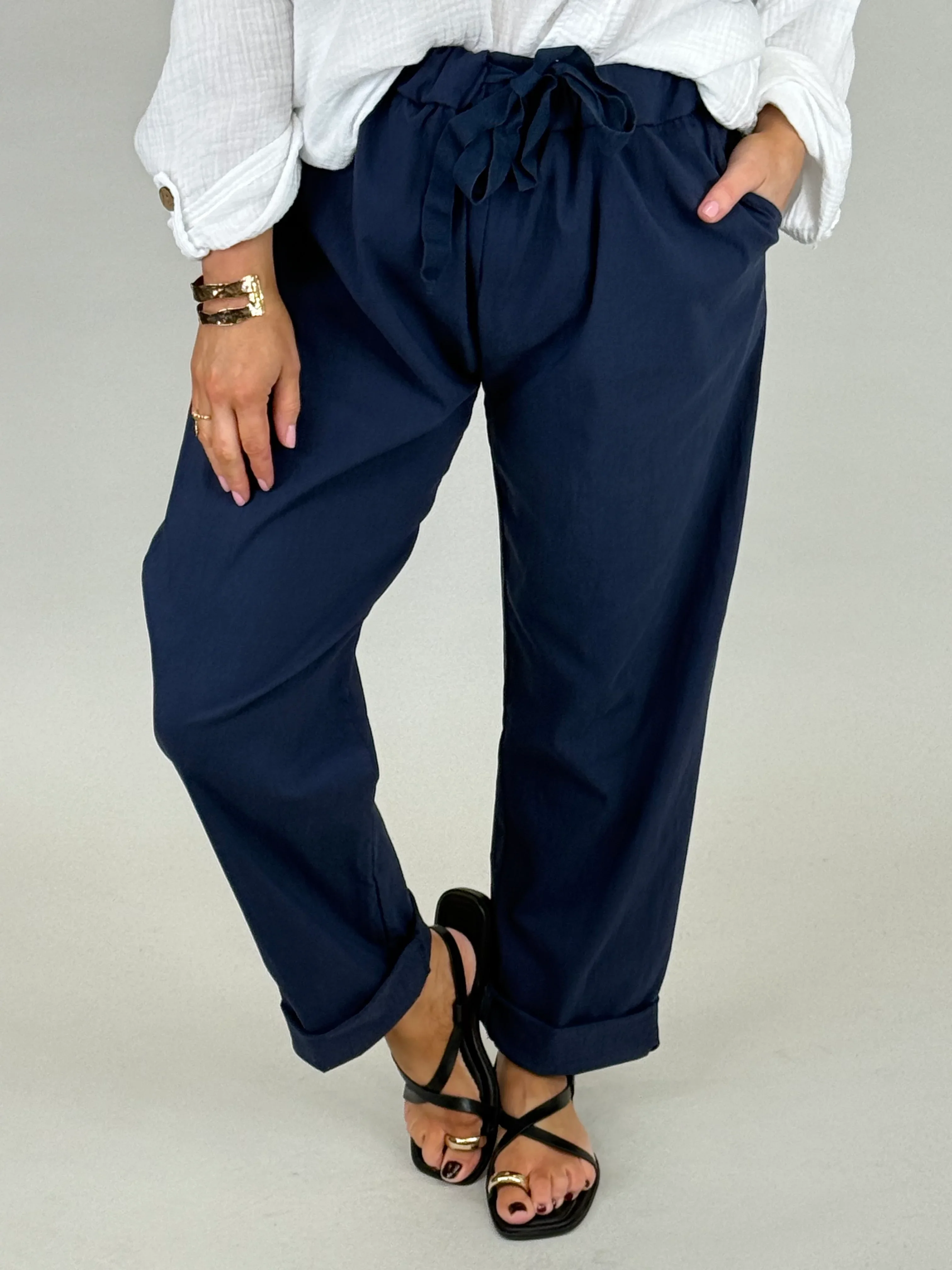 Made in Italy | Plain Magic Pant Joggers  Navy | ONE SIZE 10-28uk