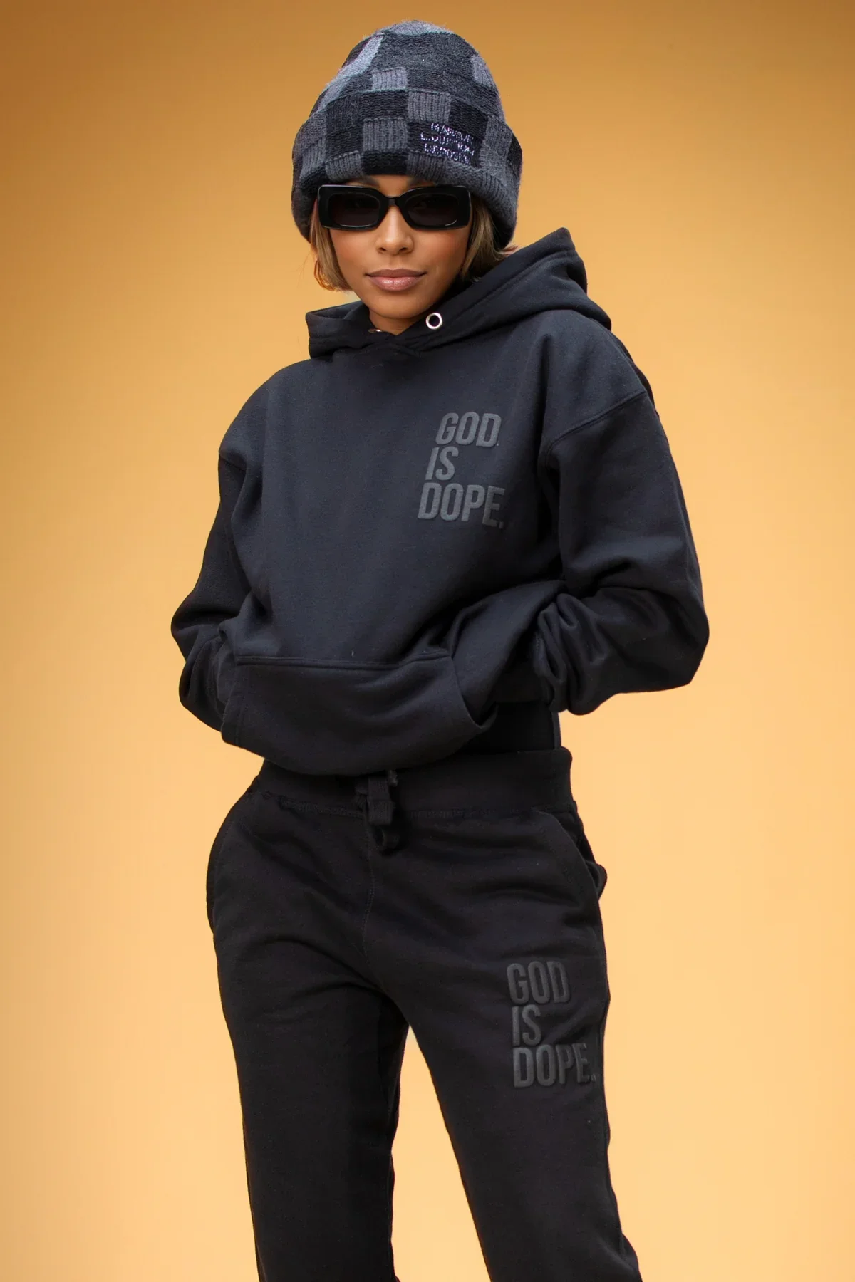 Monochromatic God Is Dope Corner Logo Hoodie (Black on Black)