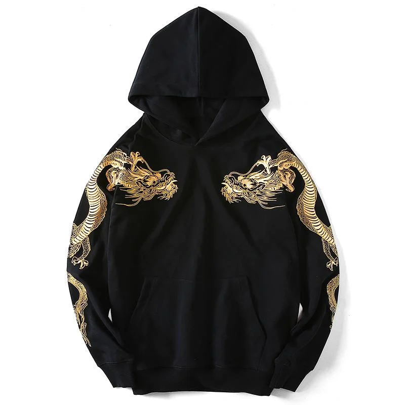 Double Flying Dragons Embroidery Hoodie