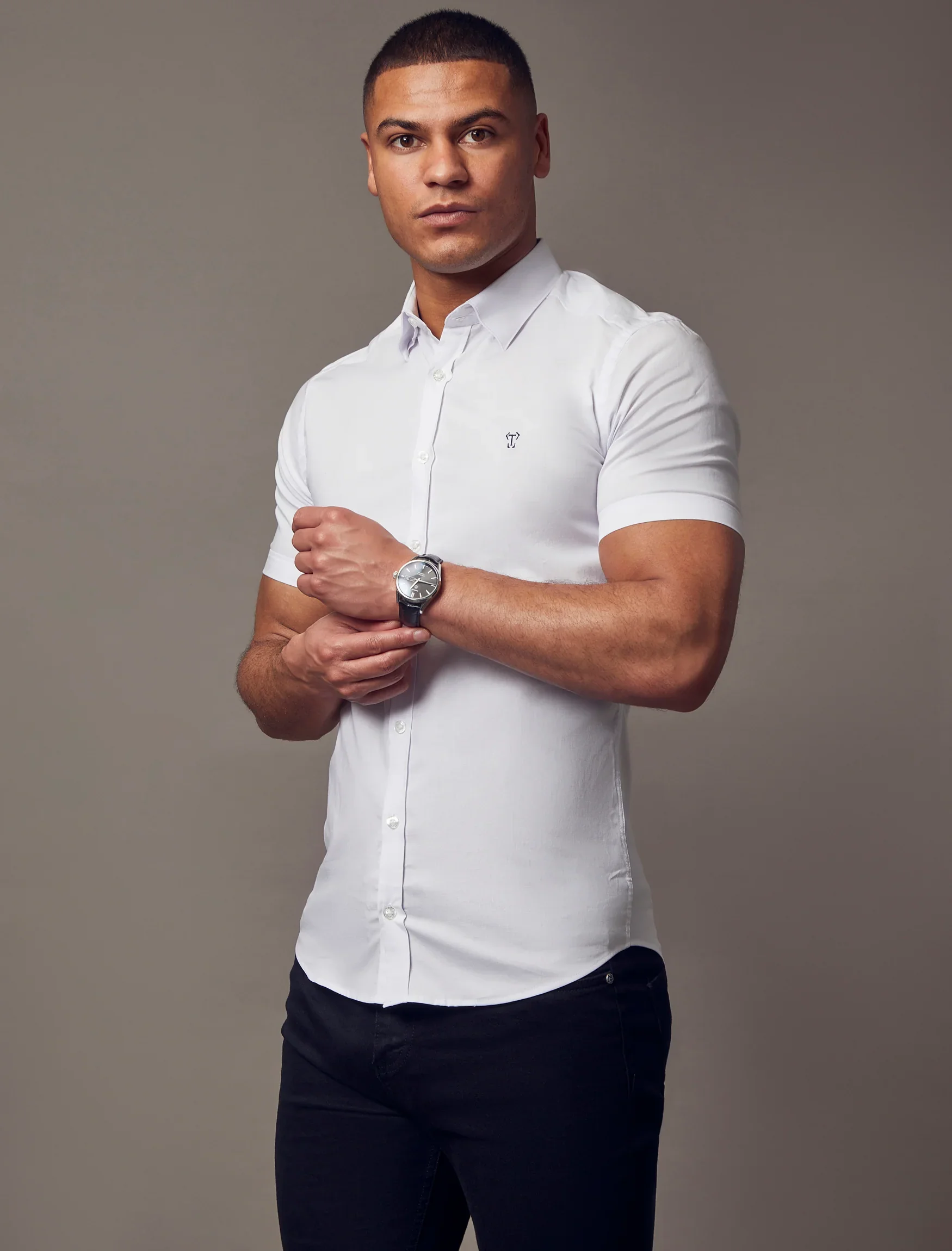 White Short Sleeve Tapered Fit Shirt