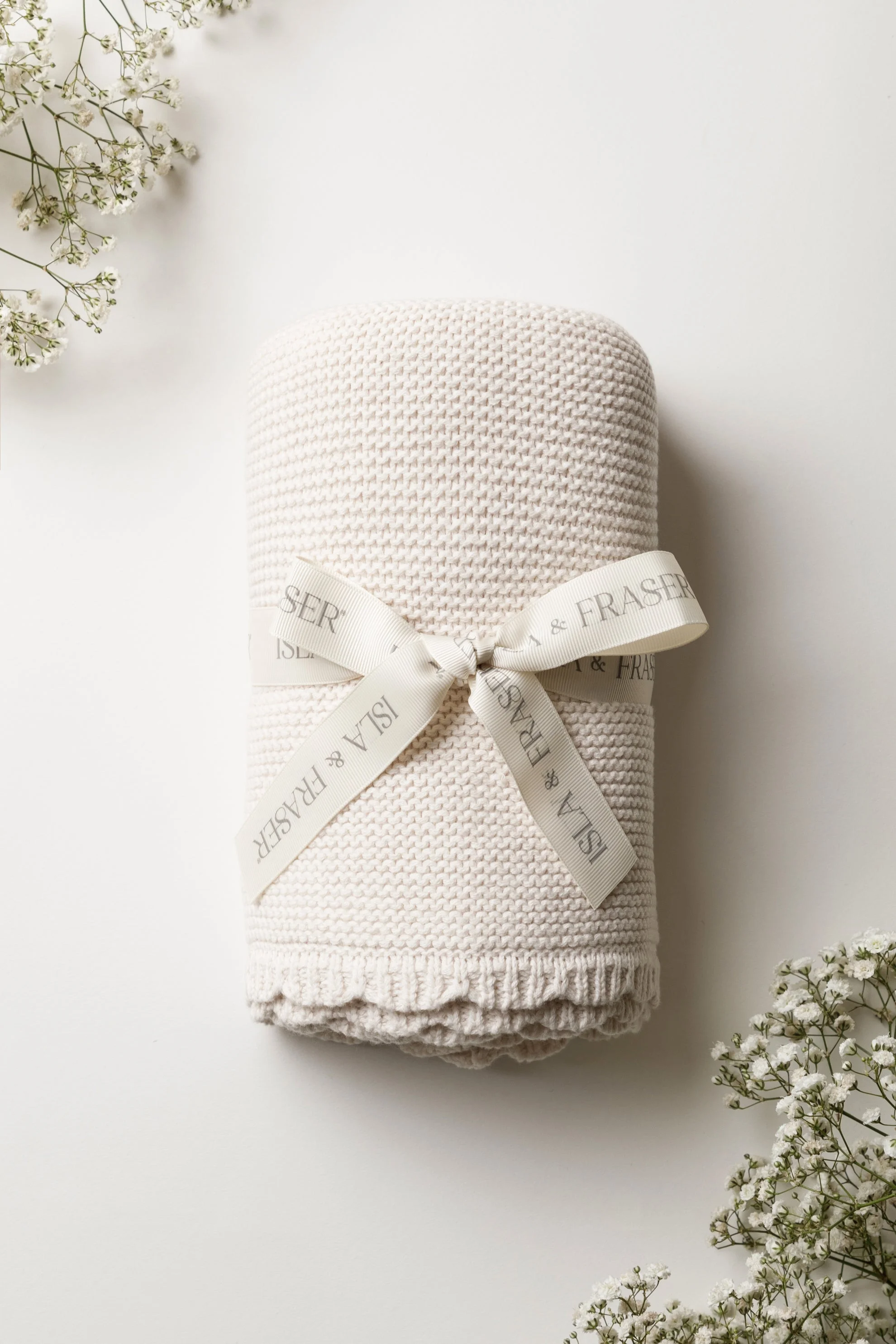 Organic Cotton Scallop Knit Baby Blanket - Oat