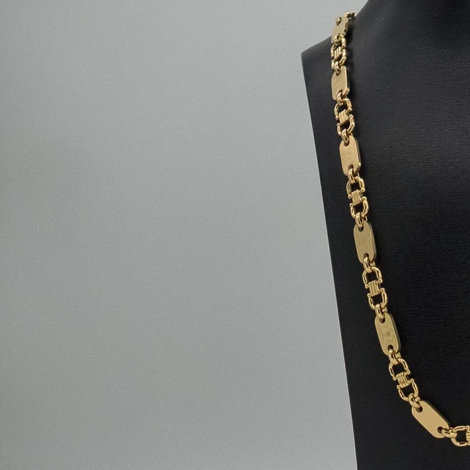 L&T Plattenkette 70cm lang 10mm breit aus Edelstahl zusätzlich mit 24 Karat Goldschicht vergoldet