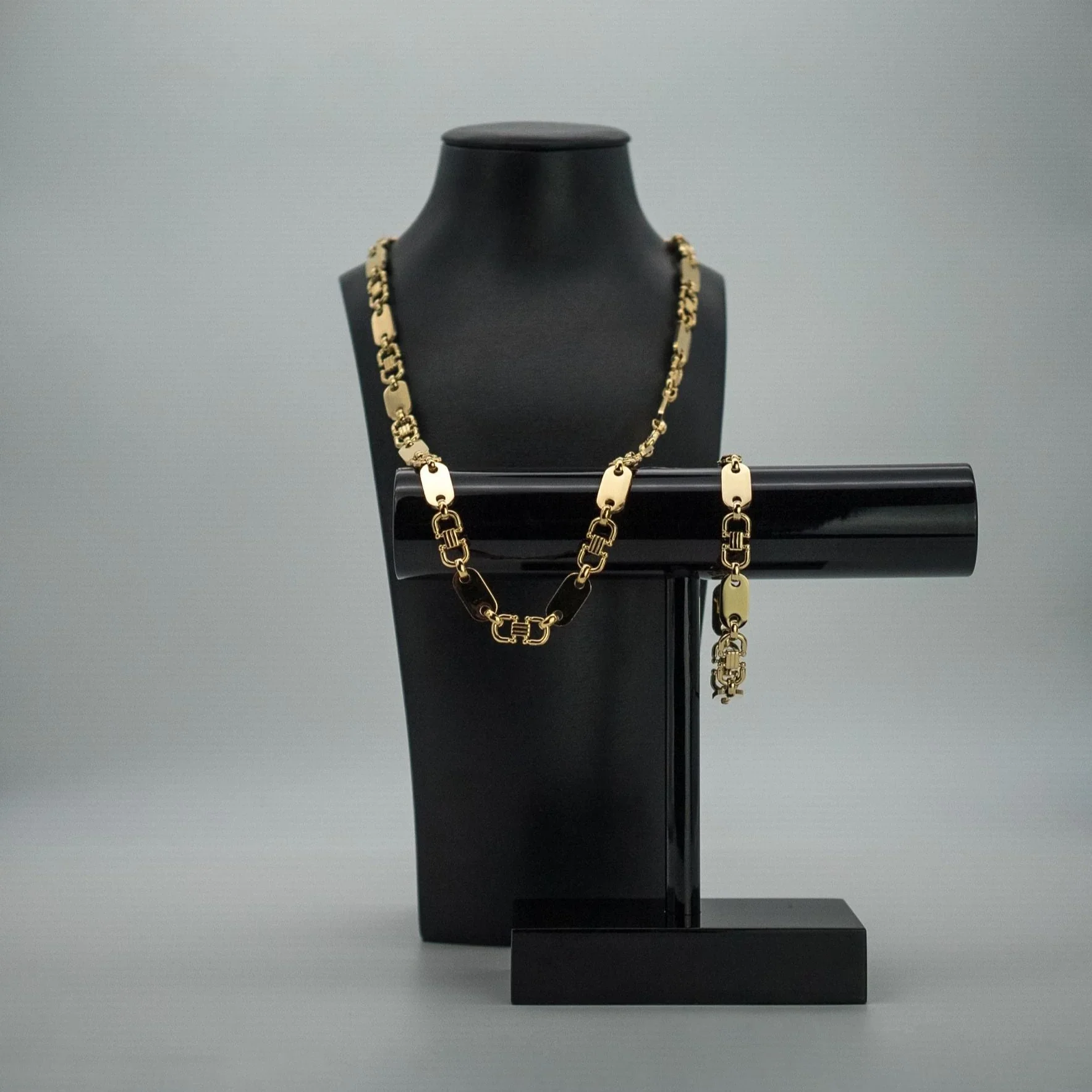 L&T Plattenkette 70cm 10mm + Armband 21cm 10mm aus Edelstahl zusätzlich mit 24 Karat Goldschicht vergoldet