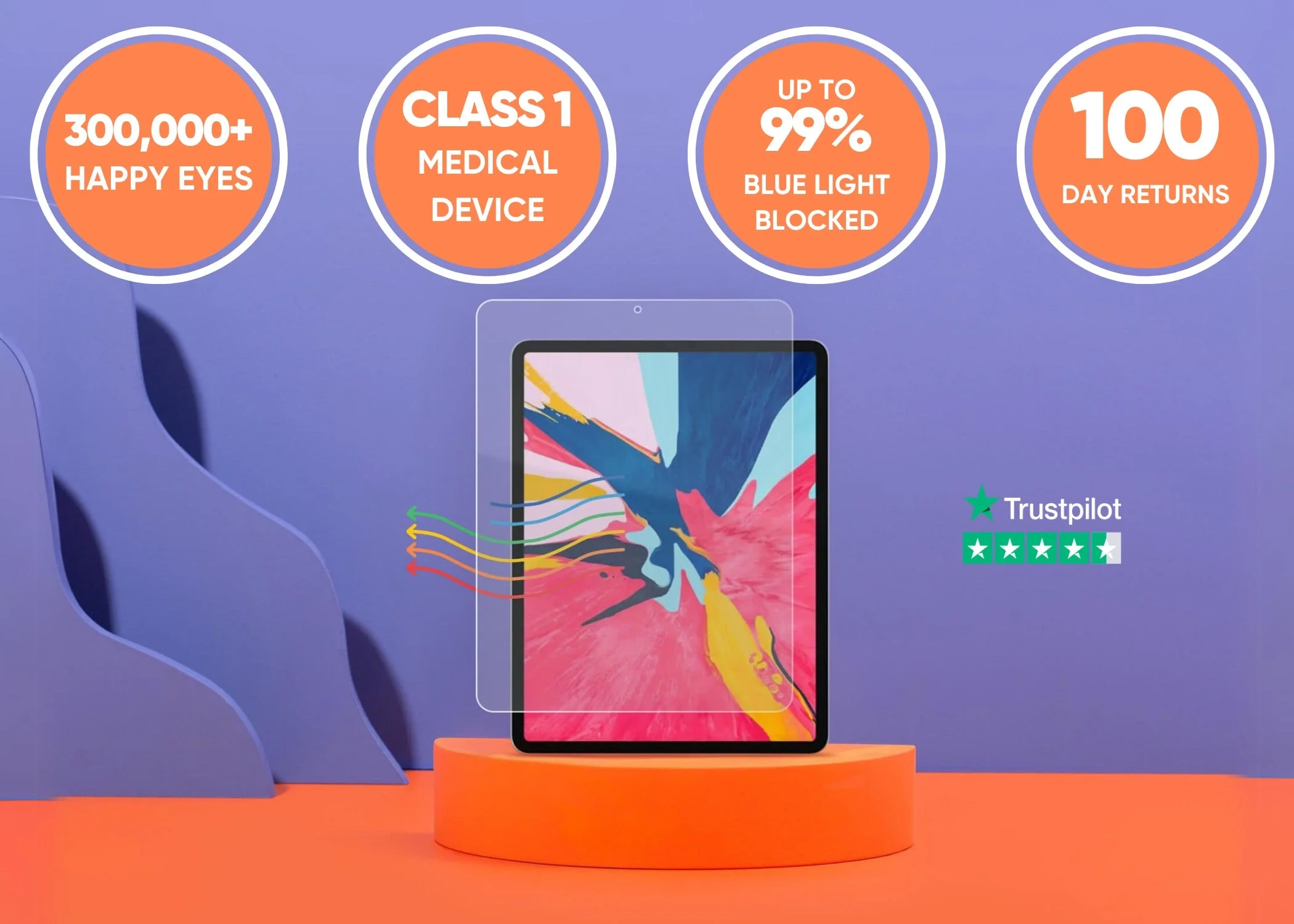 Anti blue light screen protector for iPad