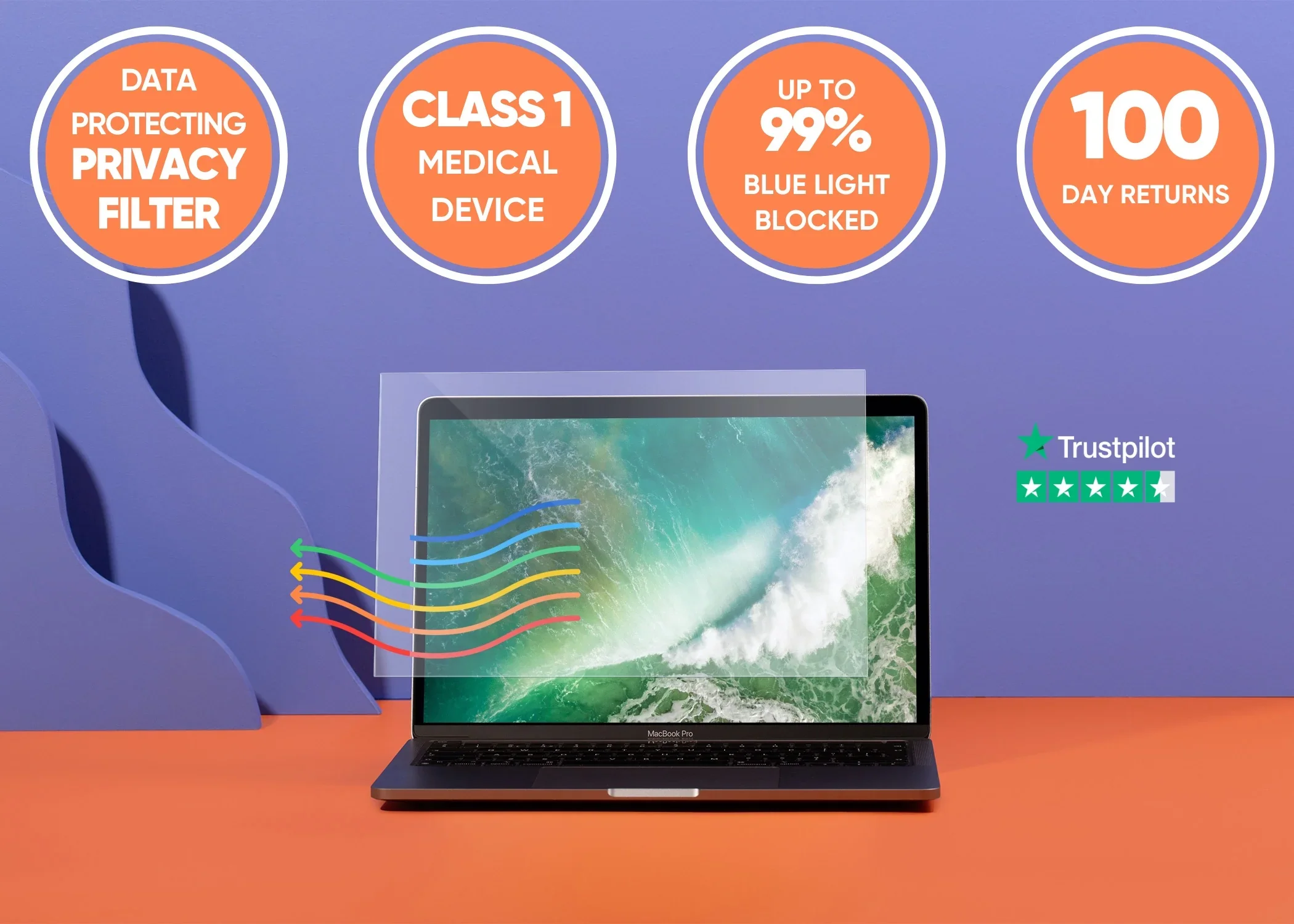 Anti blue light privacy filter for MacBook Air & Pro