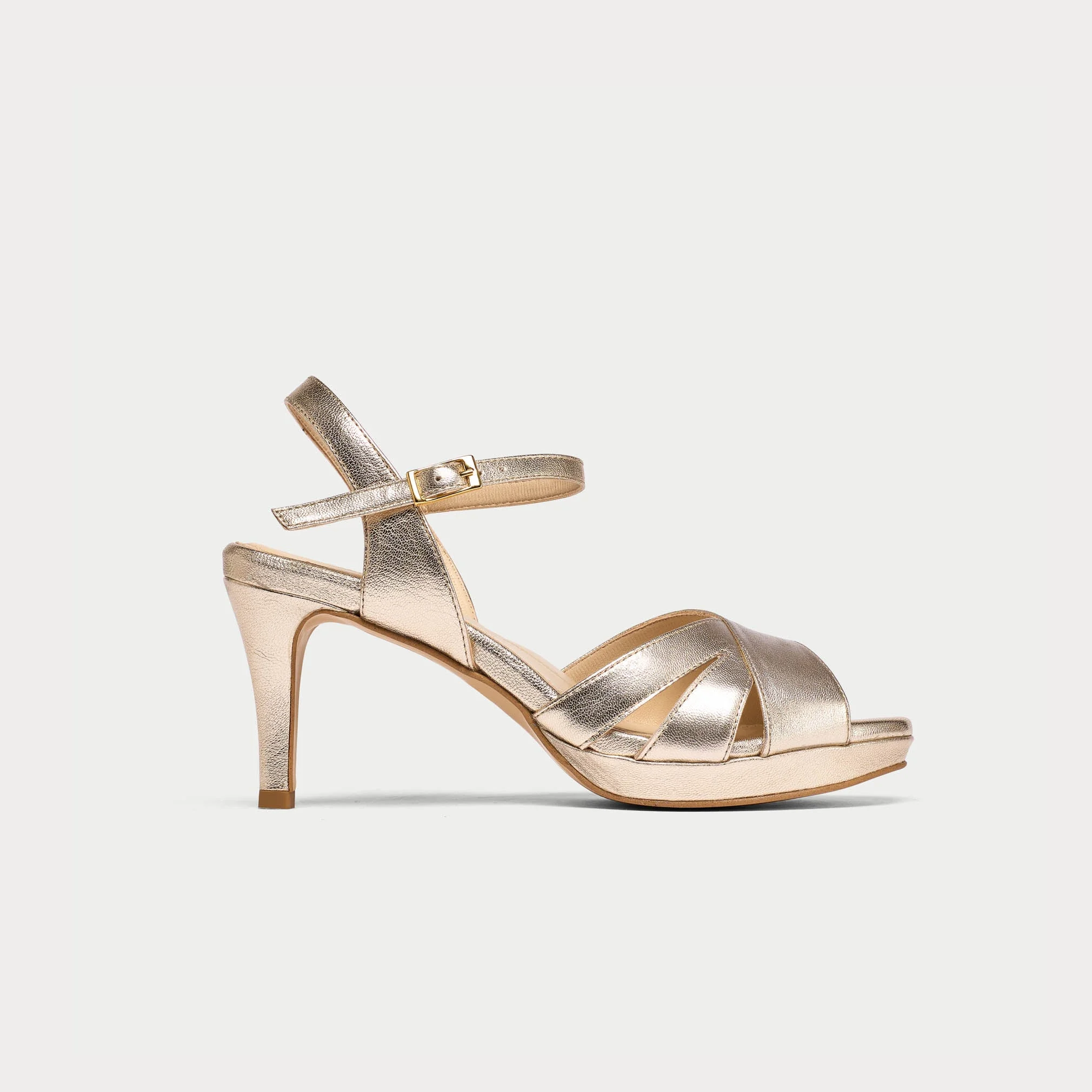 Emily - Champagne Leather Heeled Sandals