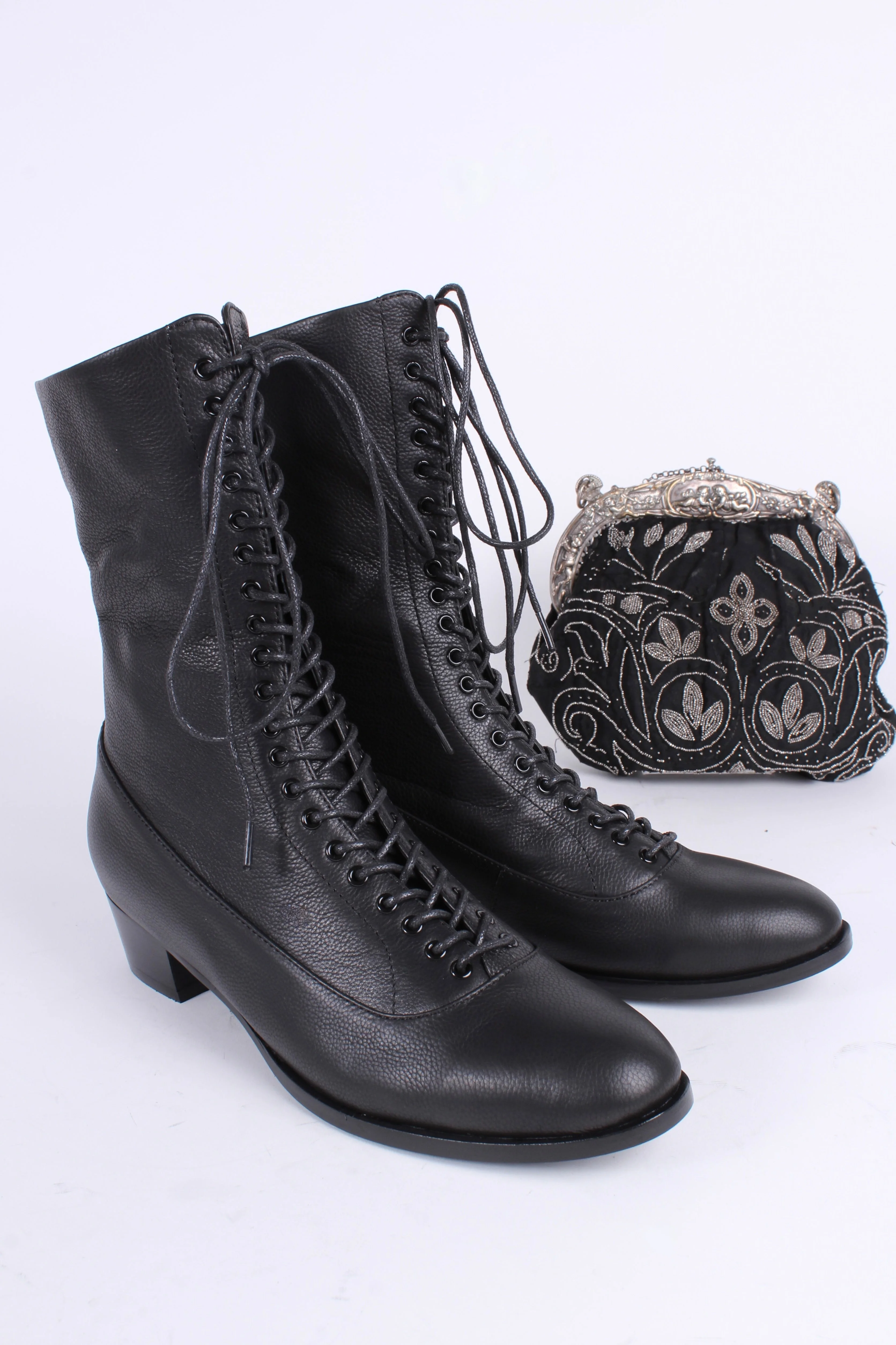 1910s Everyday Lace-up Boots - Black - Ruth