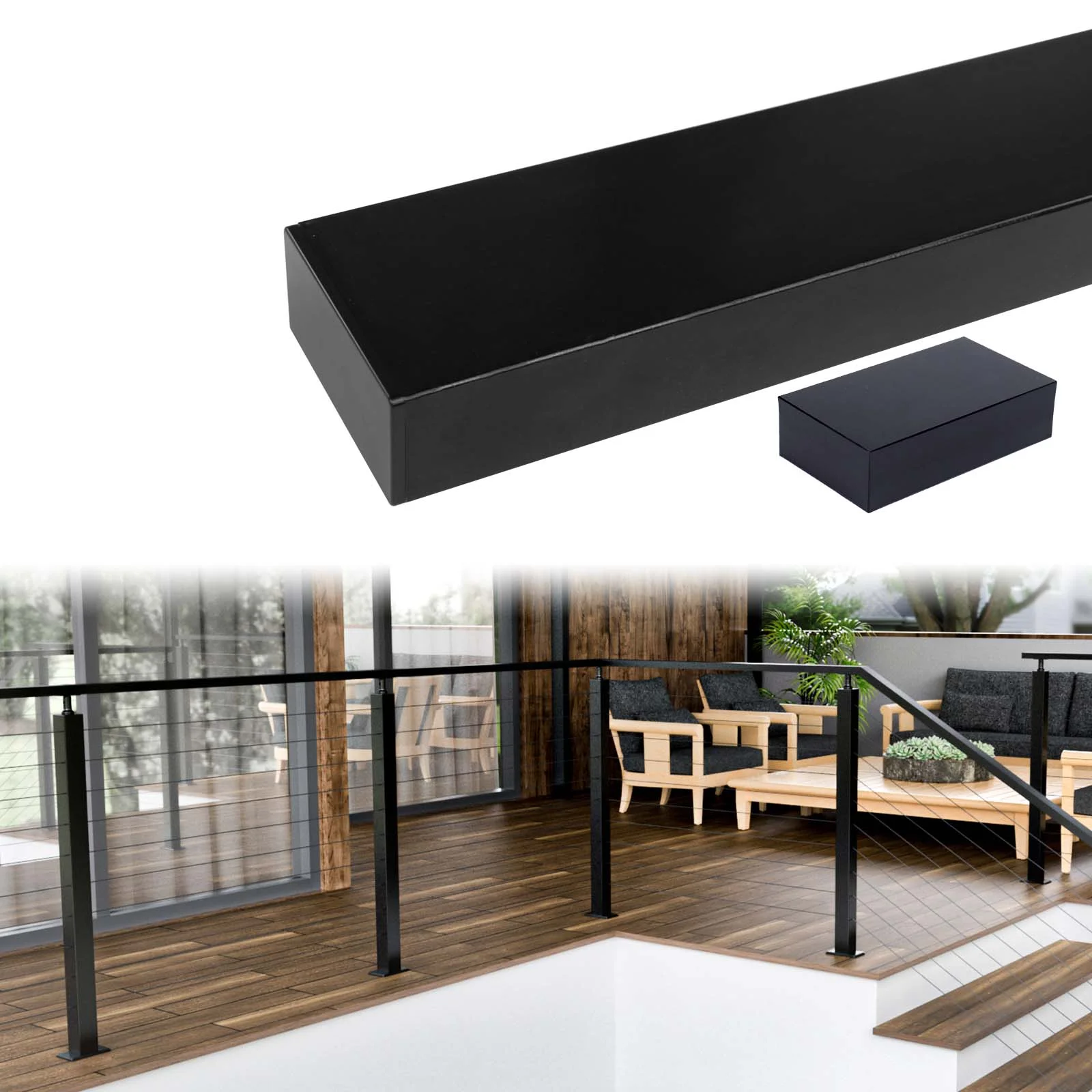 Muzata 6'6" Black Aluminum Flat Handrail