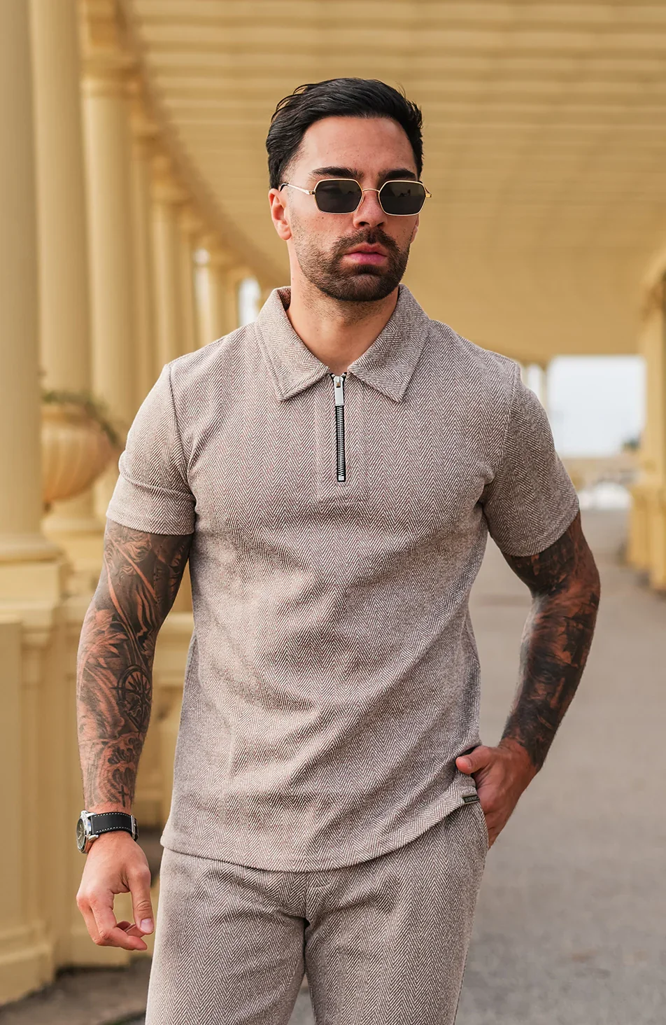 Zig Zag Polo in Taupe