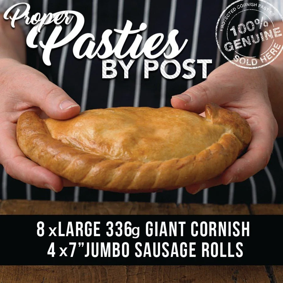 8 Large Cornish Pasties by Post + 4 Jumbo Sausage Rolls