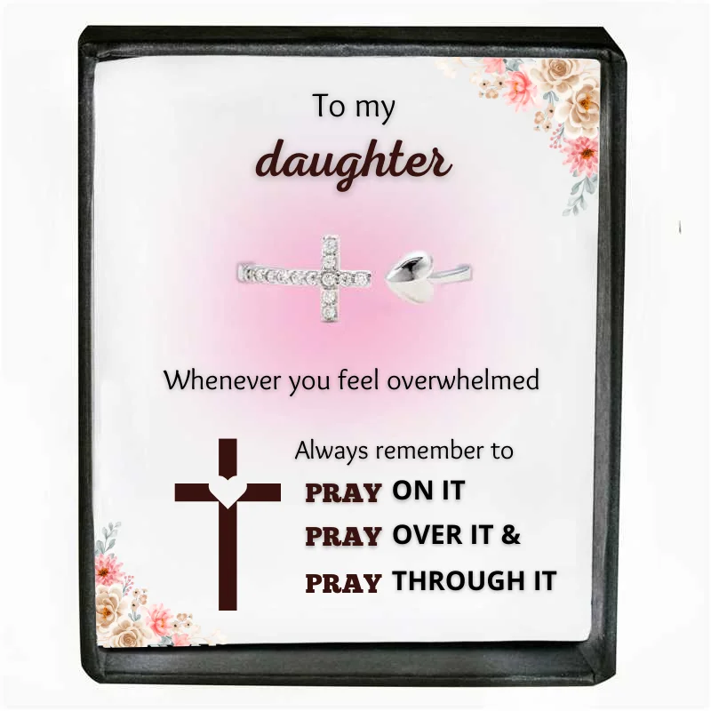 Pray Through It Cross & Heart Adjustable Ring