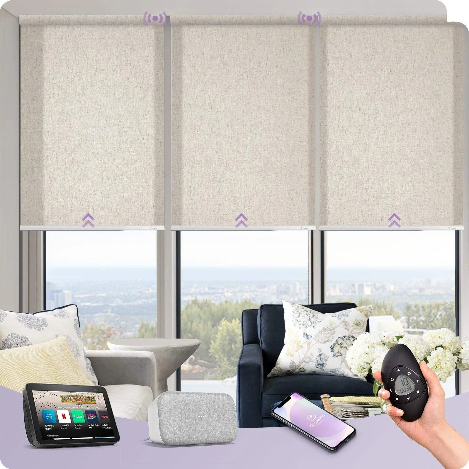 Graywind Motorized Light Filtering Roller Shades | Textured Series | Customizable