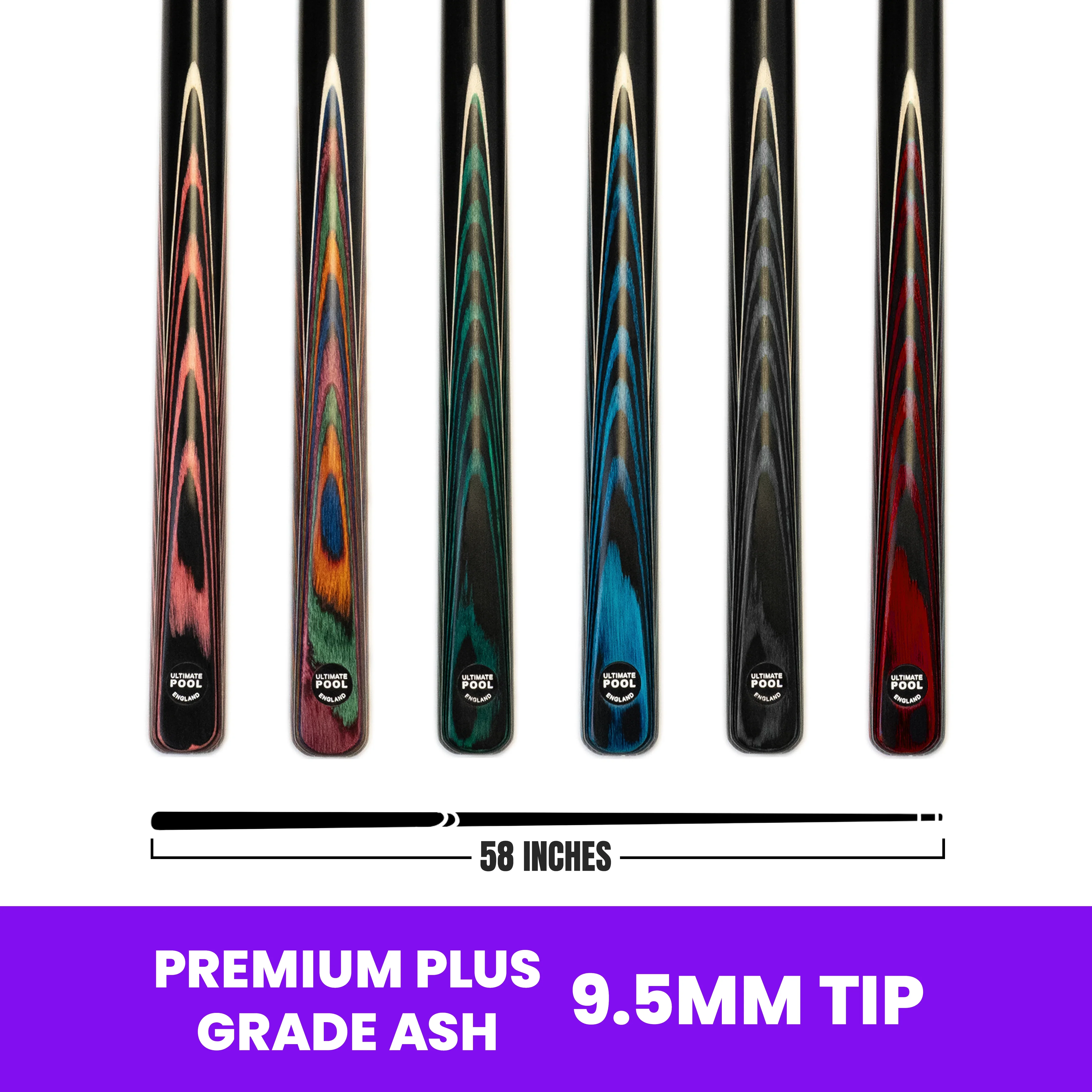 Crushed Master Range of Cues - ¾ Joint with 8.5mm or 9.5mm Tip