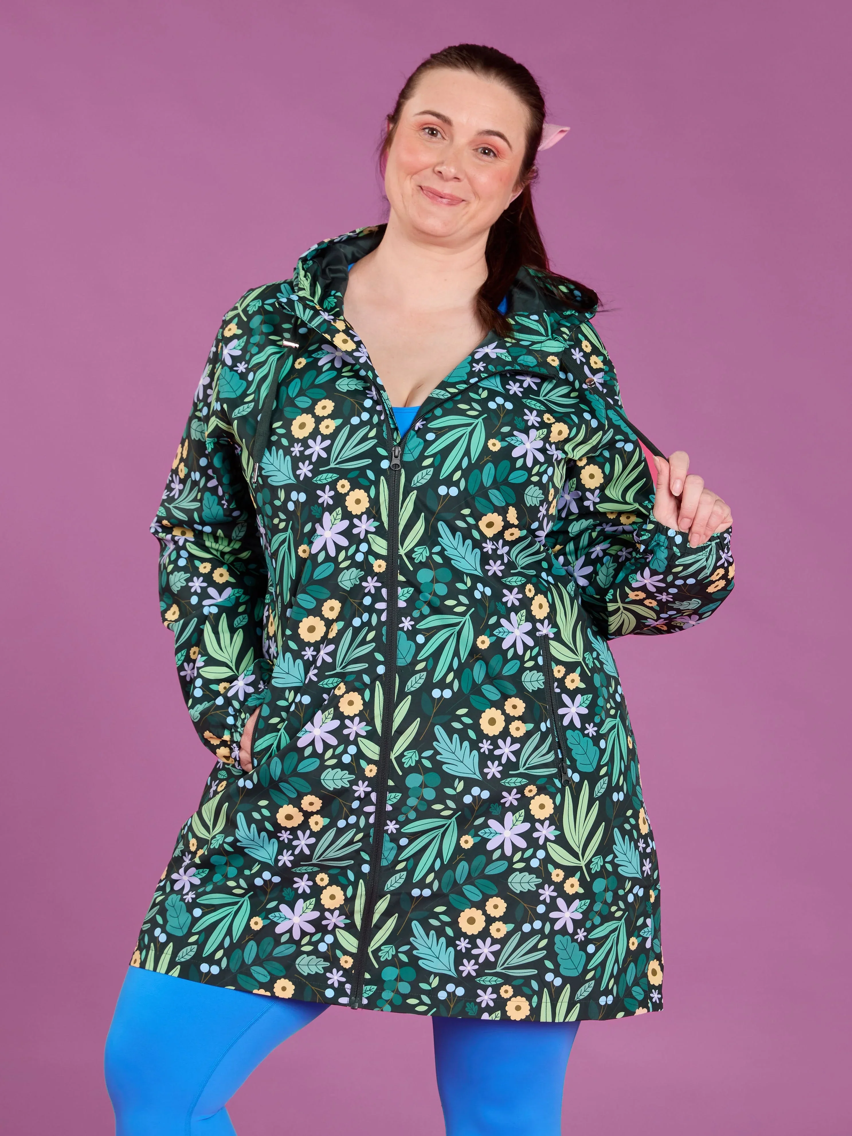 Leaves & Blooms Longline Raincoat