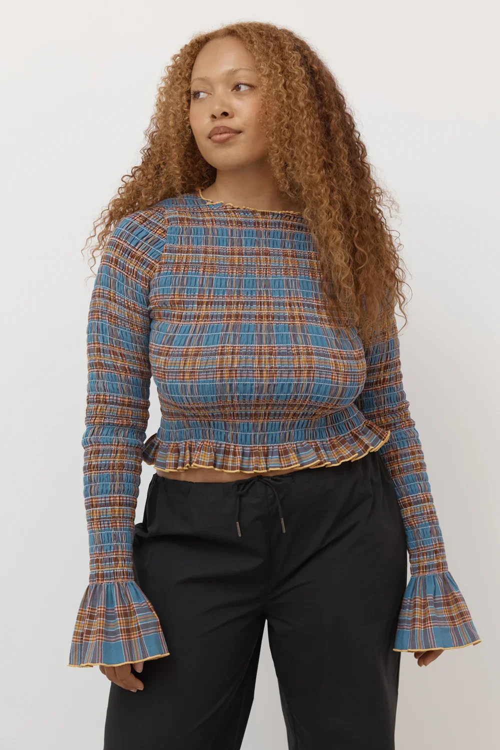 Blue Valentine Plaid Ruched Longsleeve