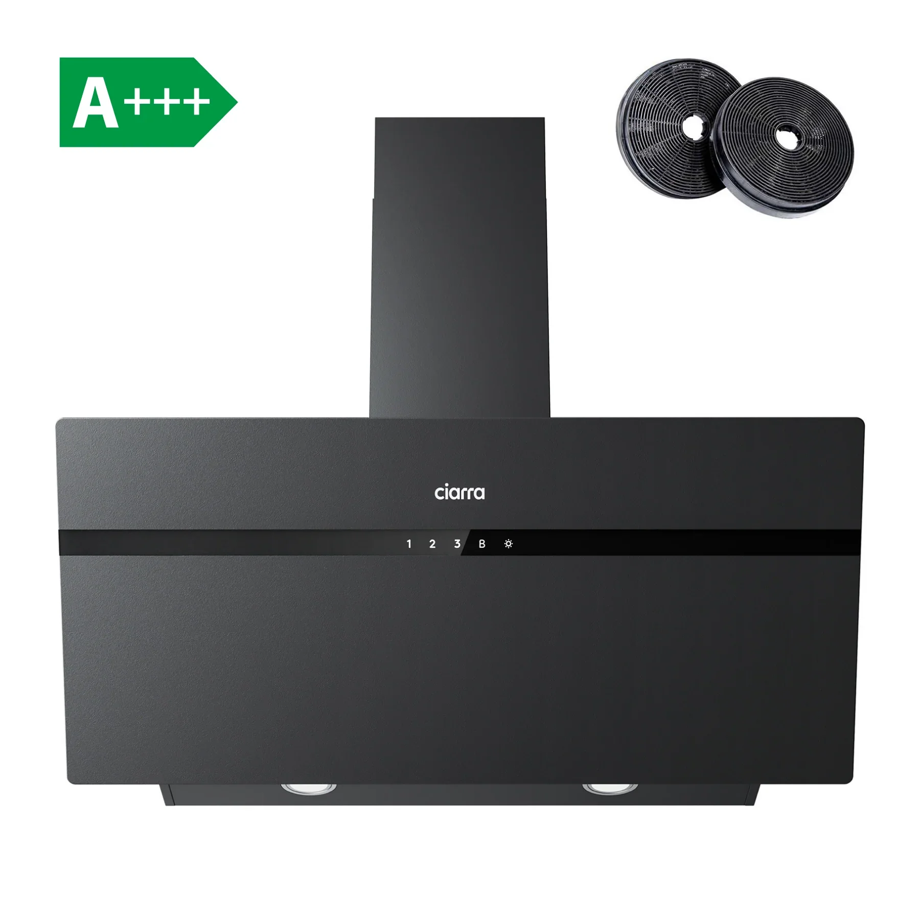 Ciarra Hotte Aspirante 90 cm Silencieuse Hotte de Cuisine en Verre Dépoli 90cm Avec Angle Anti-traces de Doigts Noir A+++ Wifi CBCG9736H-G