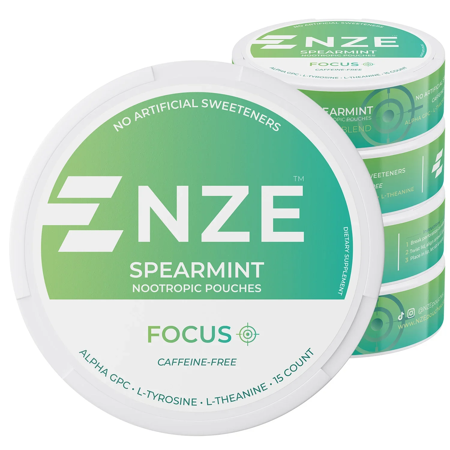 NZE Spearmint Focus Nootropic Pouches (Caffeine Free) - 5 Pack