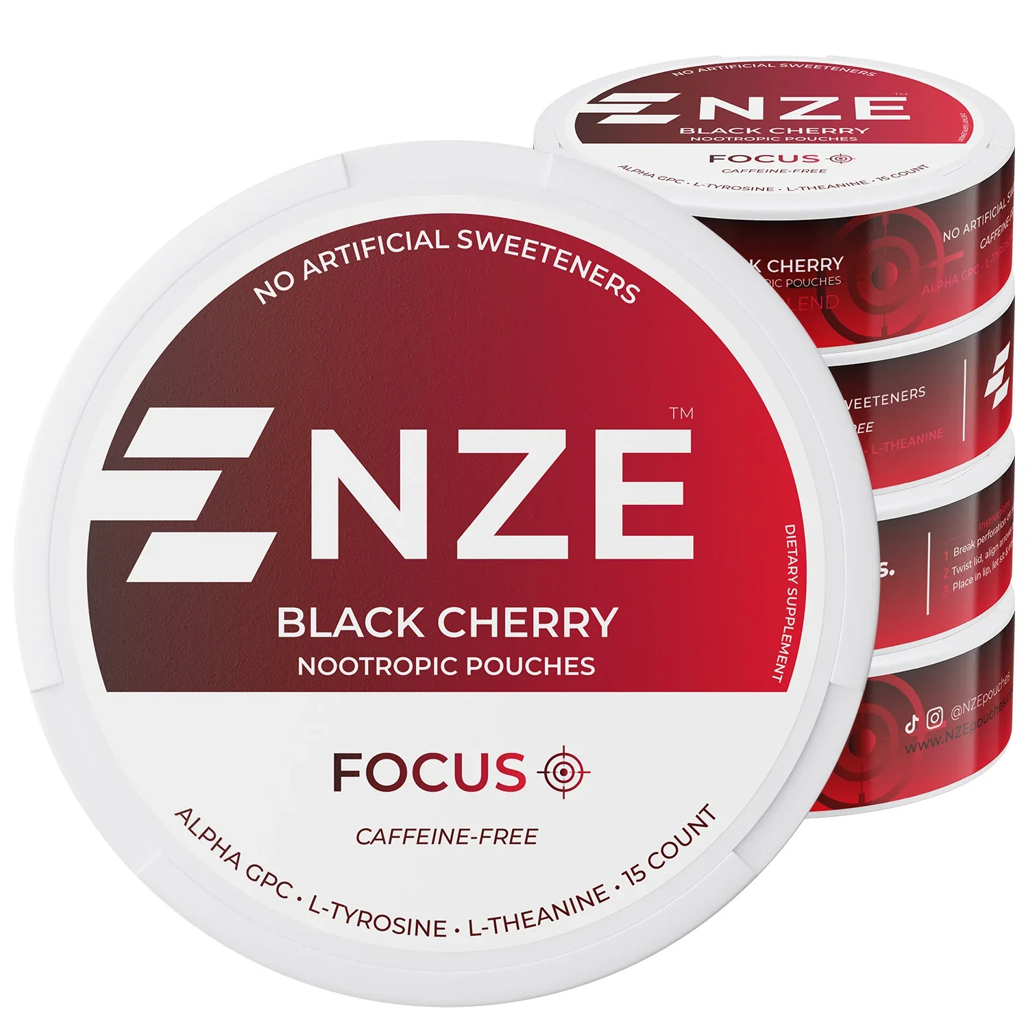 NZE Black Cherry Focus Nootropic Pouches (Caffeine Free) - 5 Pack
