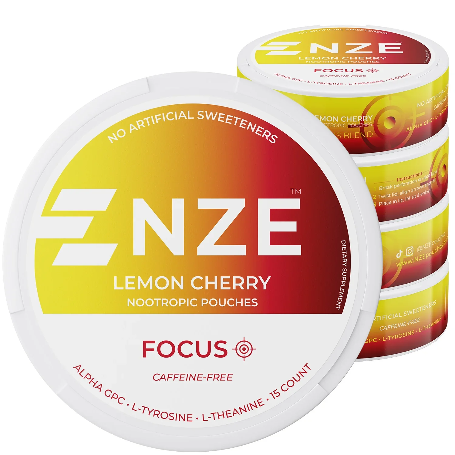 NZE Lemon Cherry Focus Nootropic Pouches (Caffeine Free) - 5 Pack