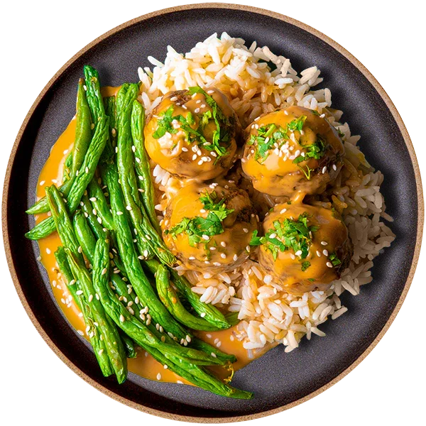 01 - Firecracker Meatballs with White Rice and Green Beans