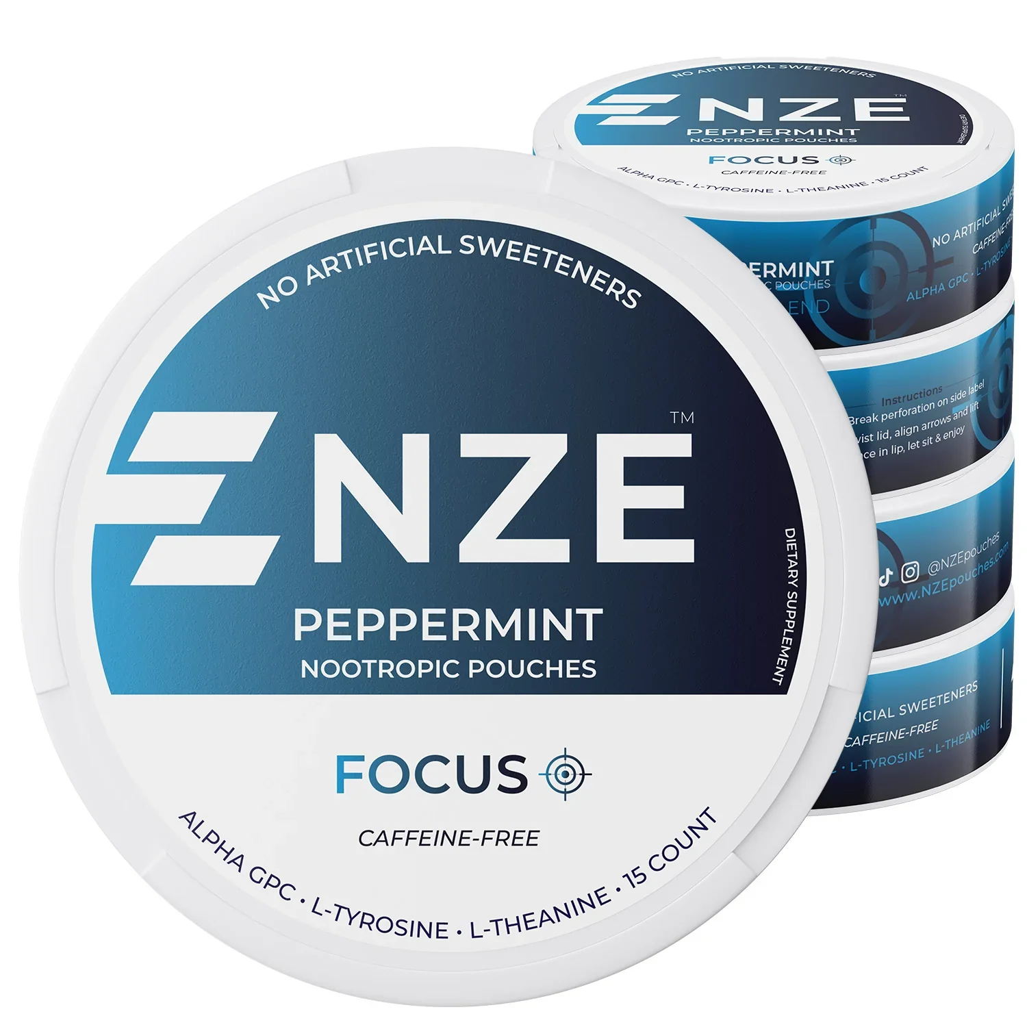NZE Peppermint Focus Nootropic Pouches (Caffeine Free) - 5 Pack
