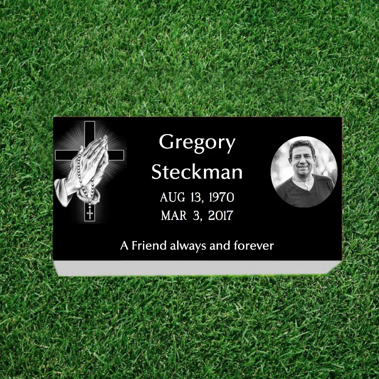 FREE PHOTOS! NOW 60% OFF Black Granite Portrait Single Headstone / 24" x 12"