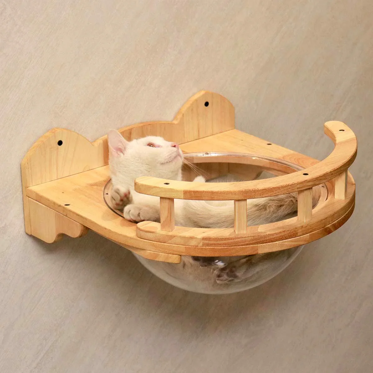 PETOMG Cat Perch, Cat Space Capsule, Cat Bed Furniture, Cat Wall Mounted | Rubber Wood