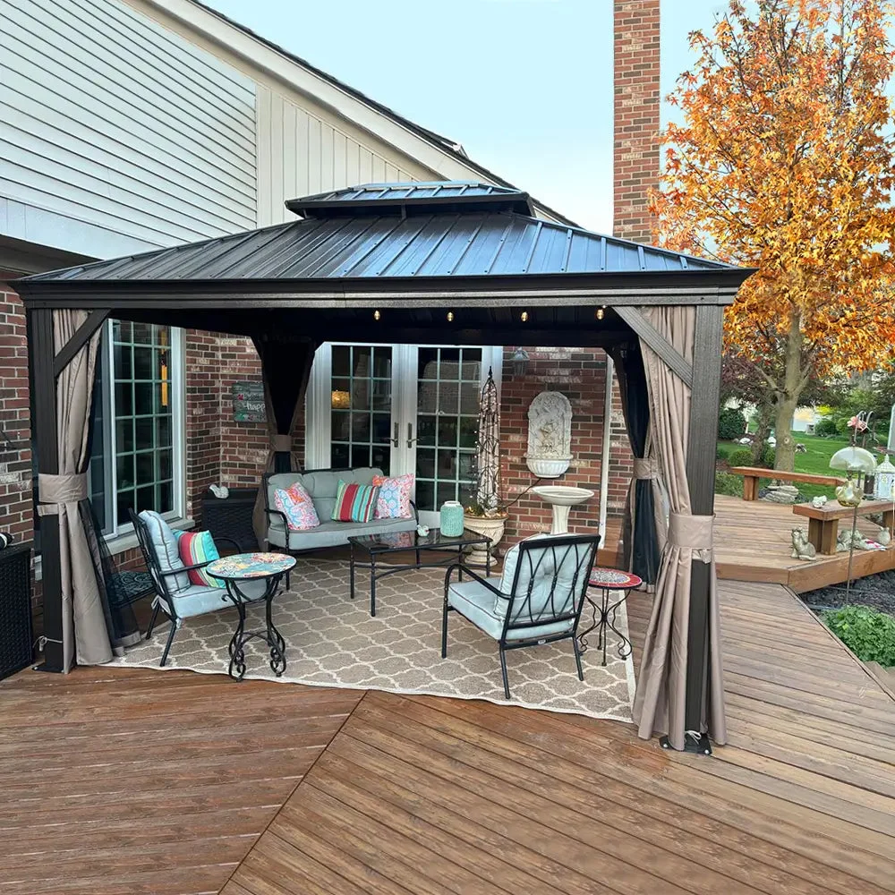 Aluminum Hardtop Gazebo Brown with Drainage Gutters
