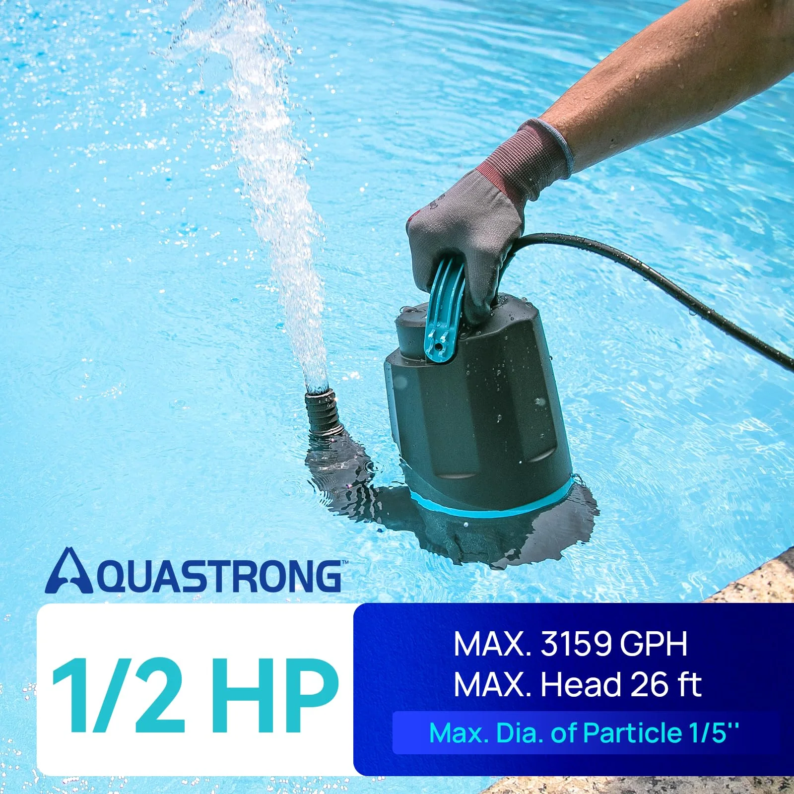 AQUASTRONG Utility Pumps 1/2 HP & 1 HP with Float Switch, Up to 4500GPH, Submersible Water Pump with 10ft Long Power Cord