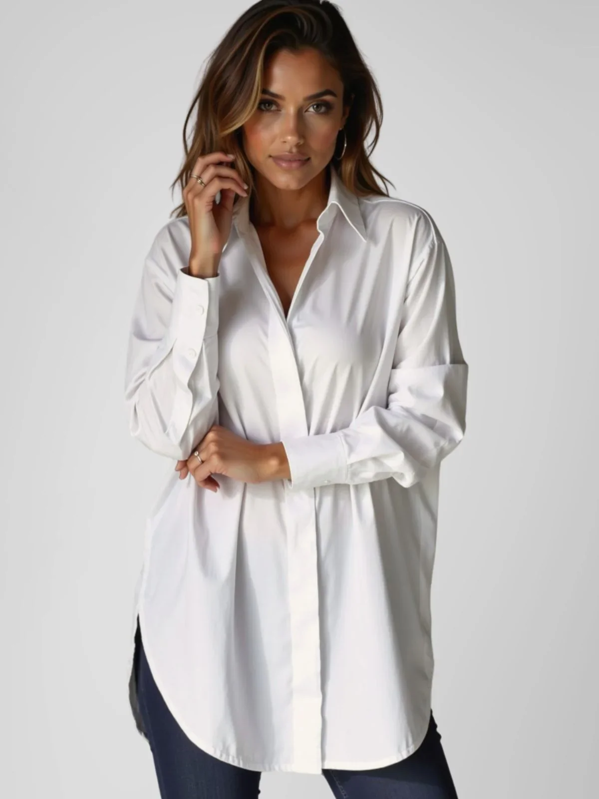 Oversized Lapel Button Shirt Dress