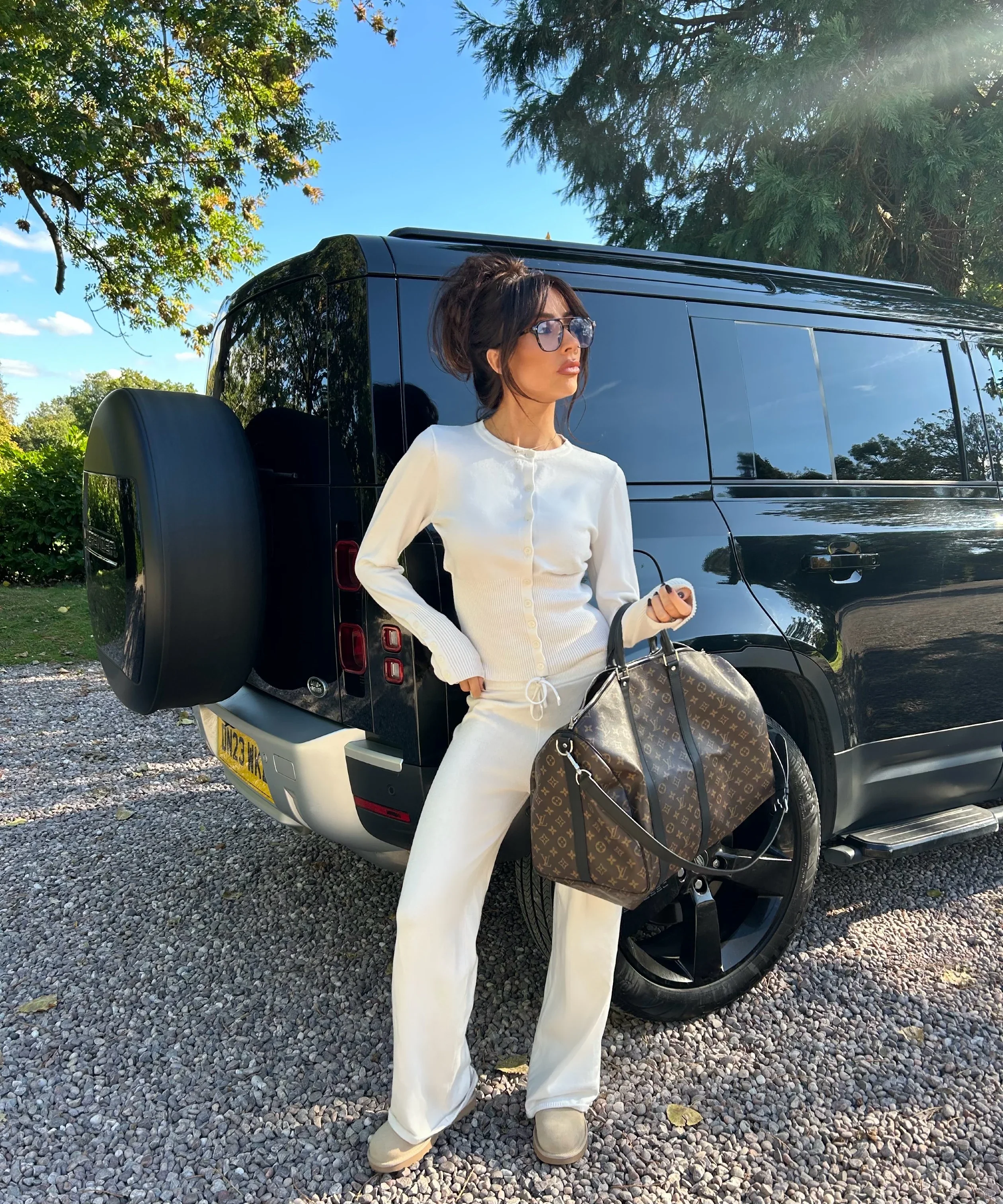 PRE ORDER EVERLY Knitted Button Cardigan & Flared Trouser Lounge Set In Vanilla