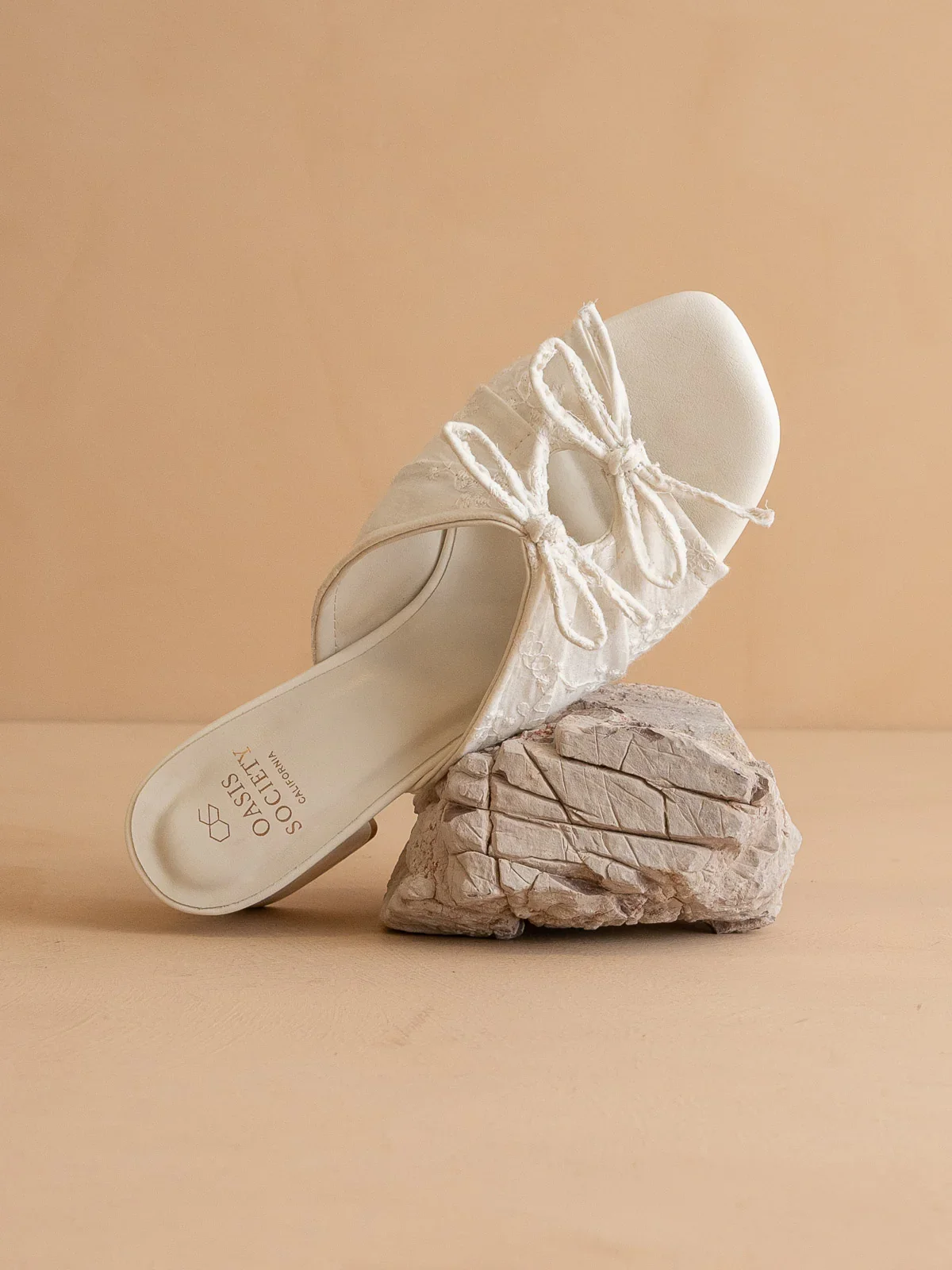 The Emerald | White Double Bow Peep Hole Block Heel