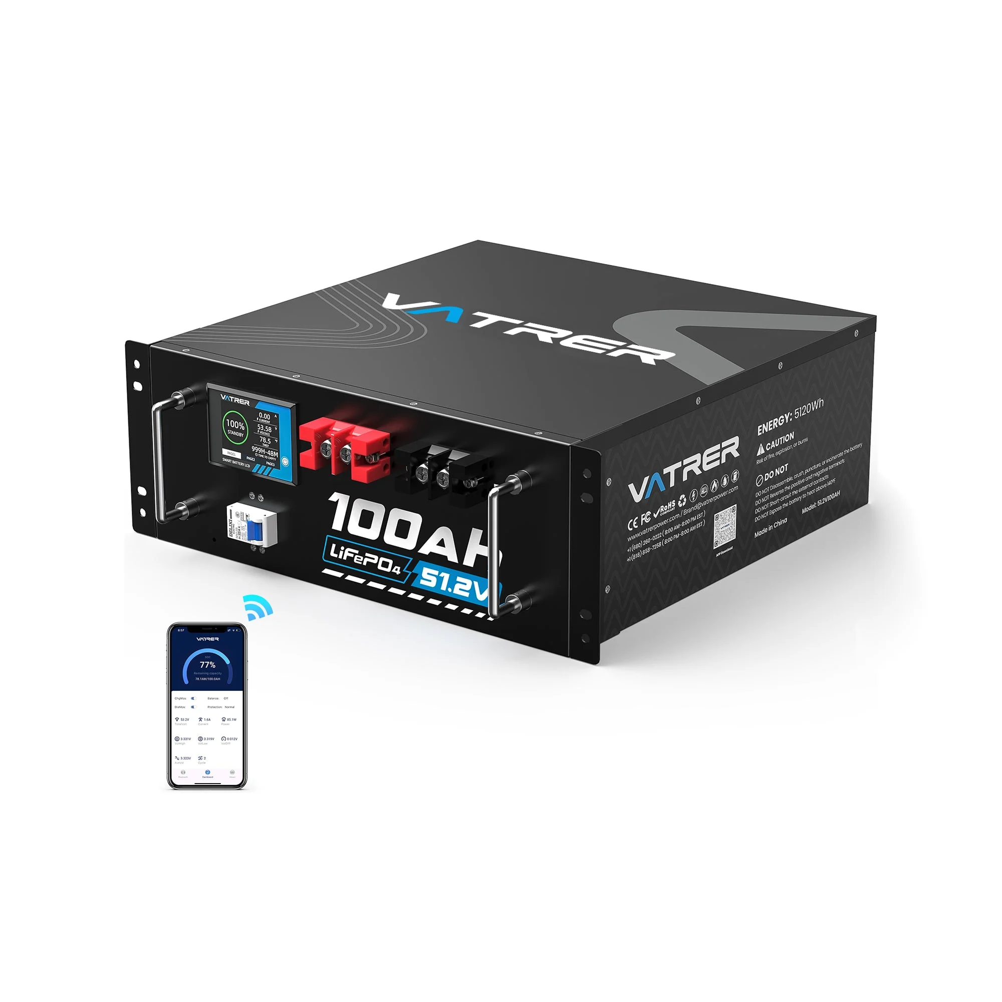 Vatrer 48V (51.2V) 100Ah Server Rack Lithium Battery