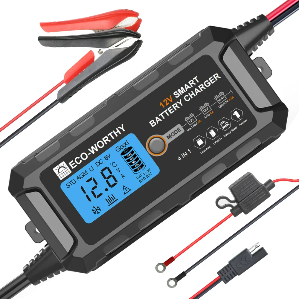 5A & 10A 12V Smart Battery Charger with LCD Display for Lithium (LiFePO4) Batteries