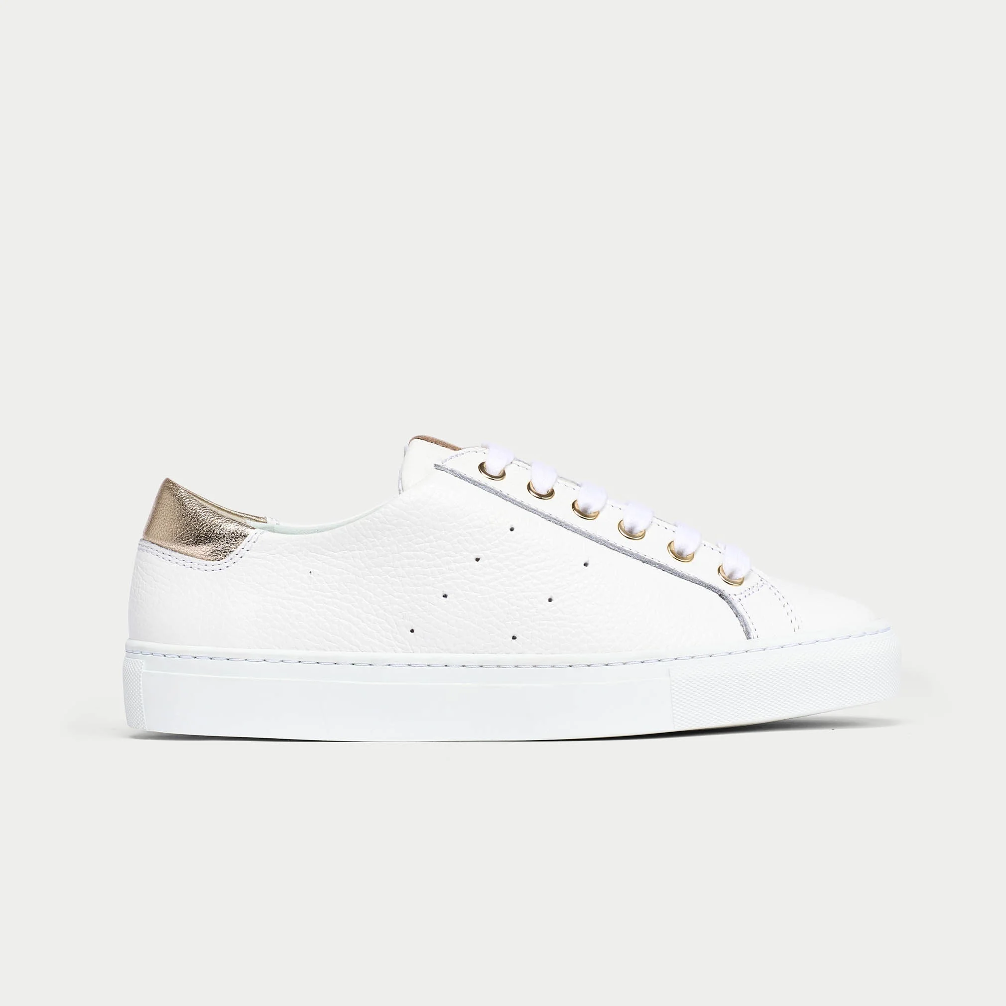 Star - Grain White Leather & Champagne Wide Fit Trainers
