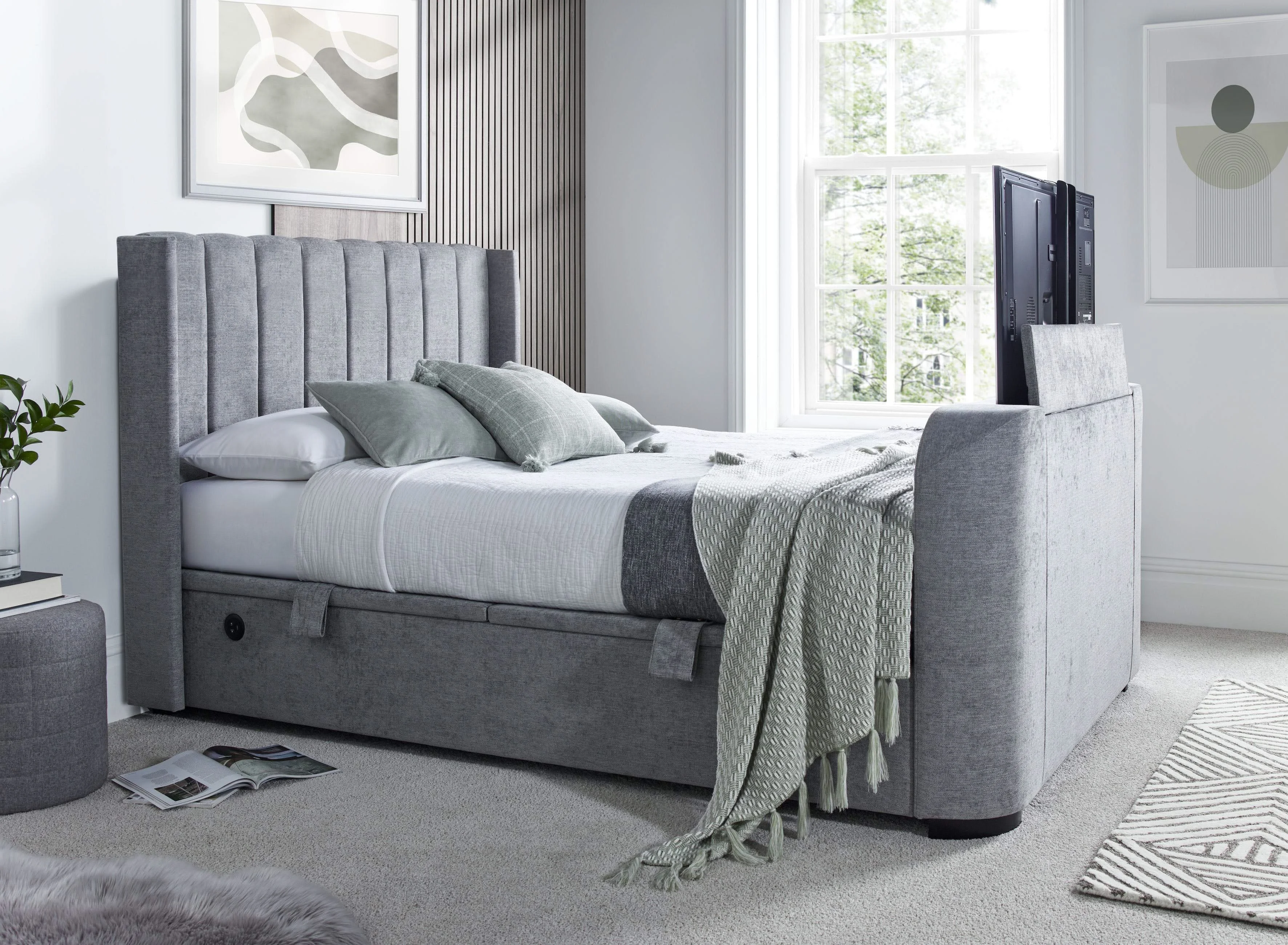 Atom II Ottoman Storage TV Bed in Luxury Grey