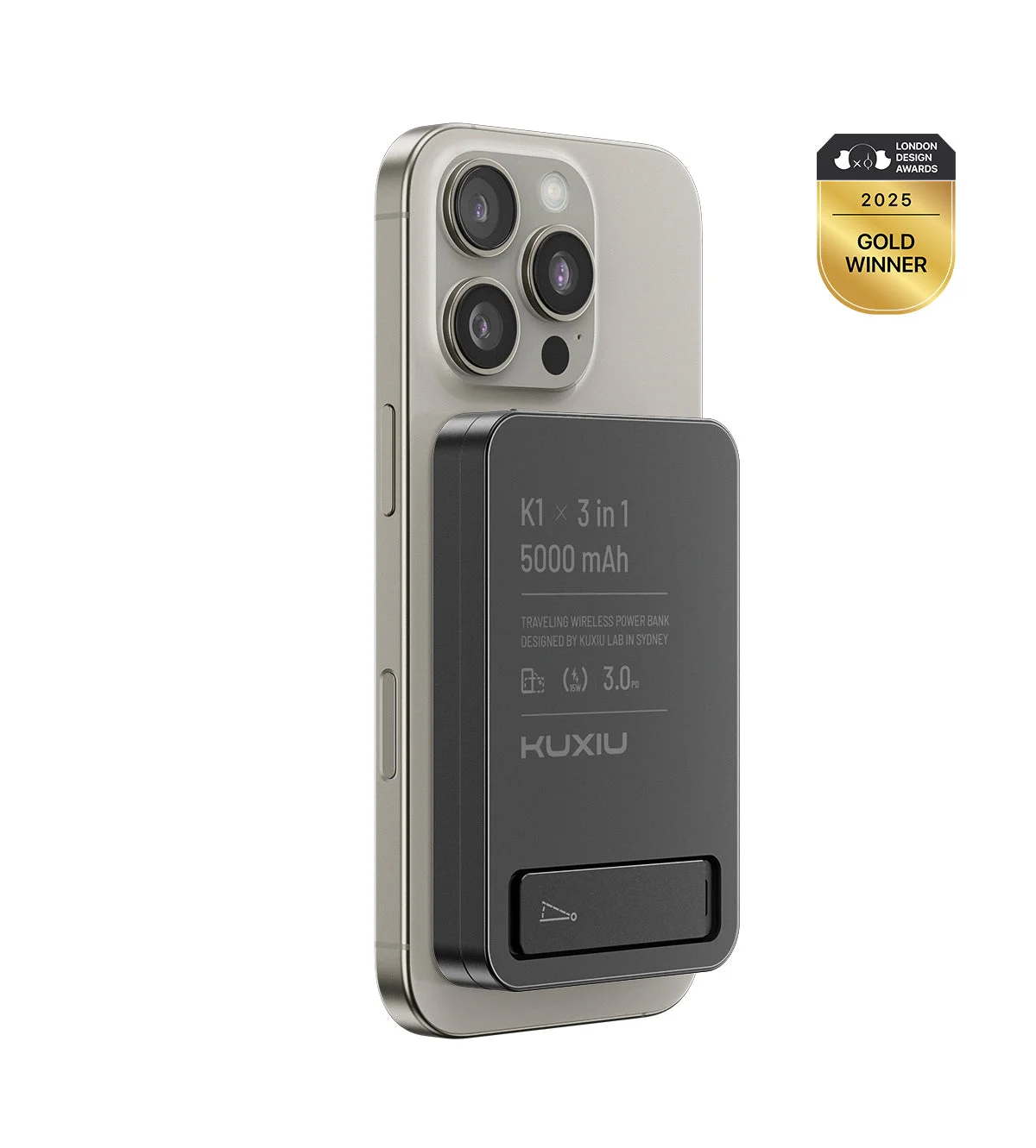 KUXIU K1 15W Fast Charging 3-in-1 MagSafe Wireless Power Bank - Black