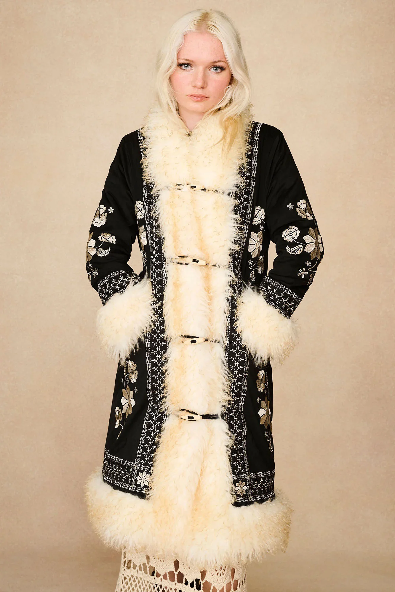 Breaking Hearts Black Embroidered Long Penny Lane Coat